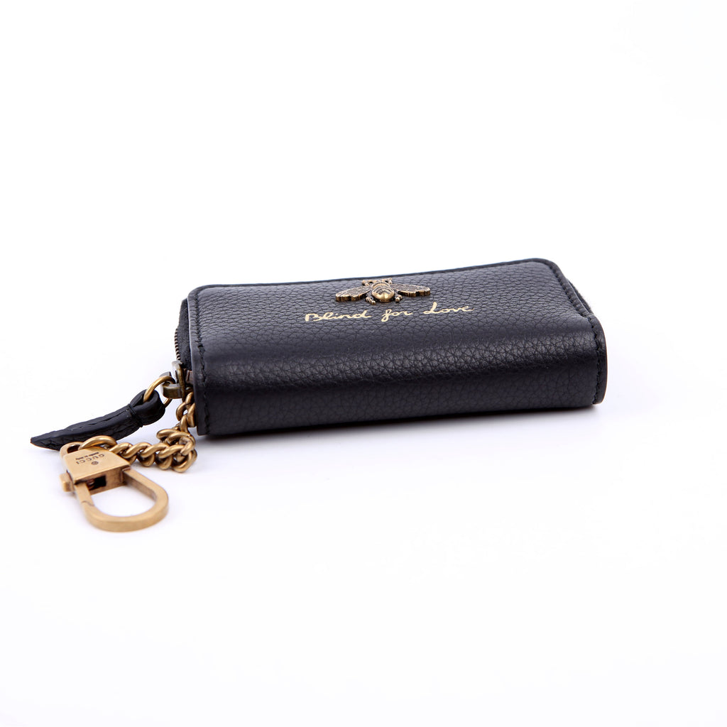 Gucci 498096 Animalier Compact Zip Around Wallet Black