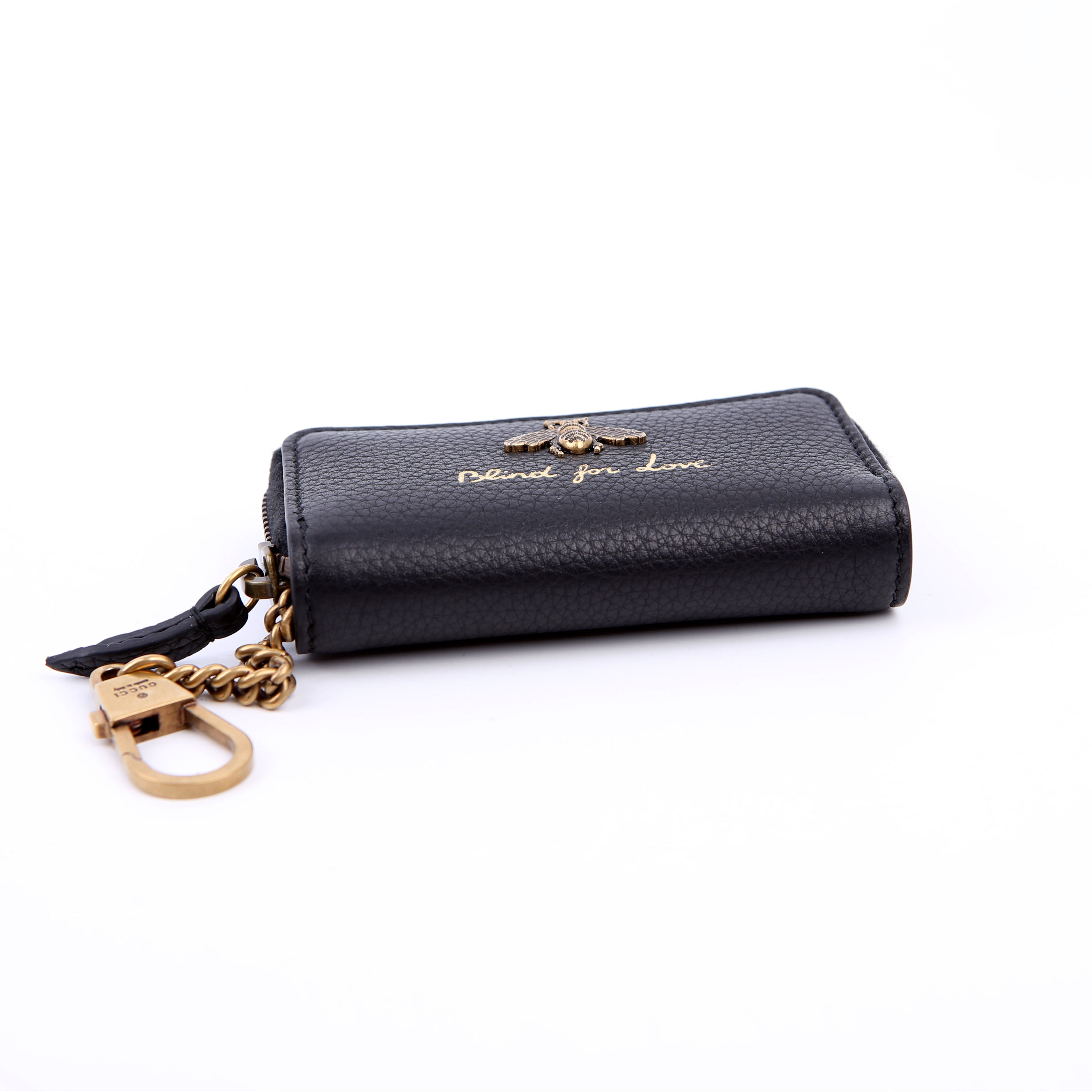 Gucci 498096 Animalier Compact Zip Around Wallet Black