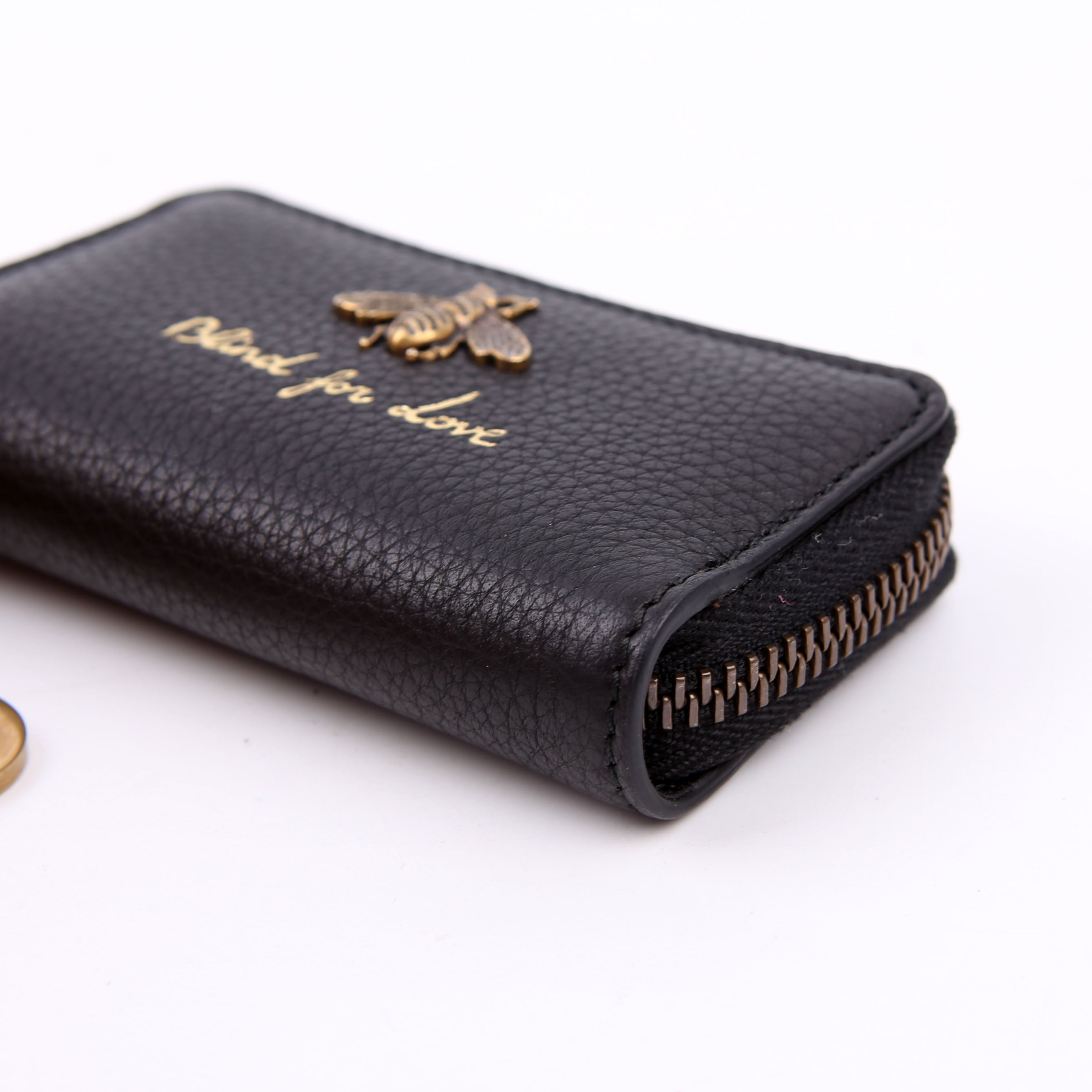 Gucci 498096 Animalier Compact Zip Around Wallet Black