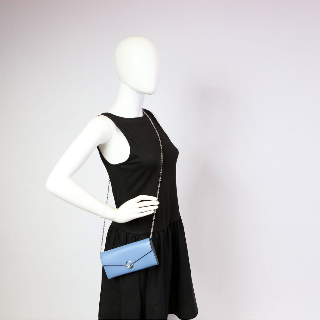 F Is Fendi Continental Chain Wallet Blue