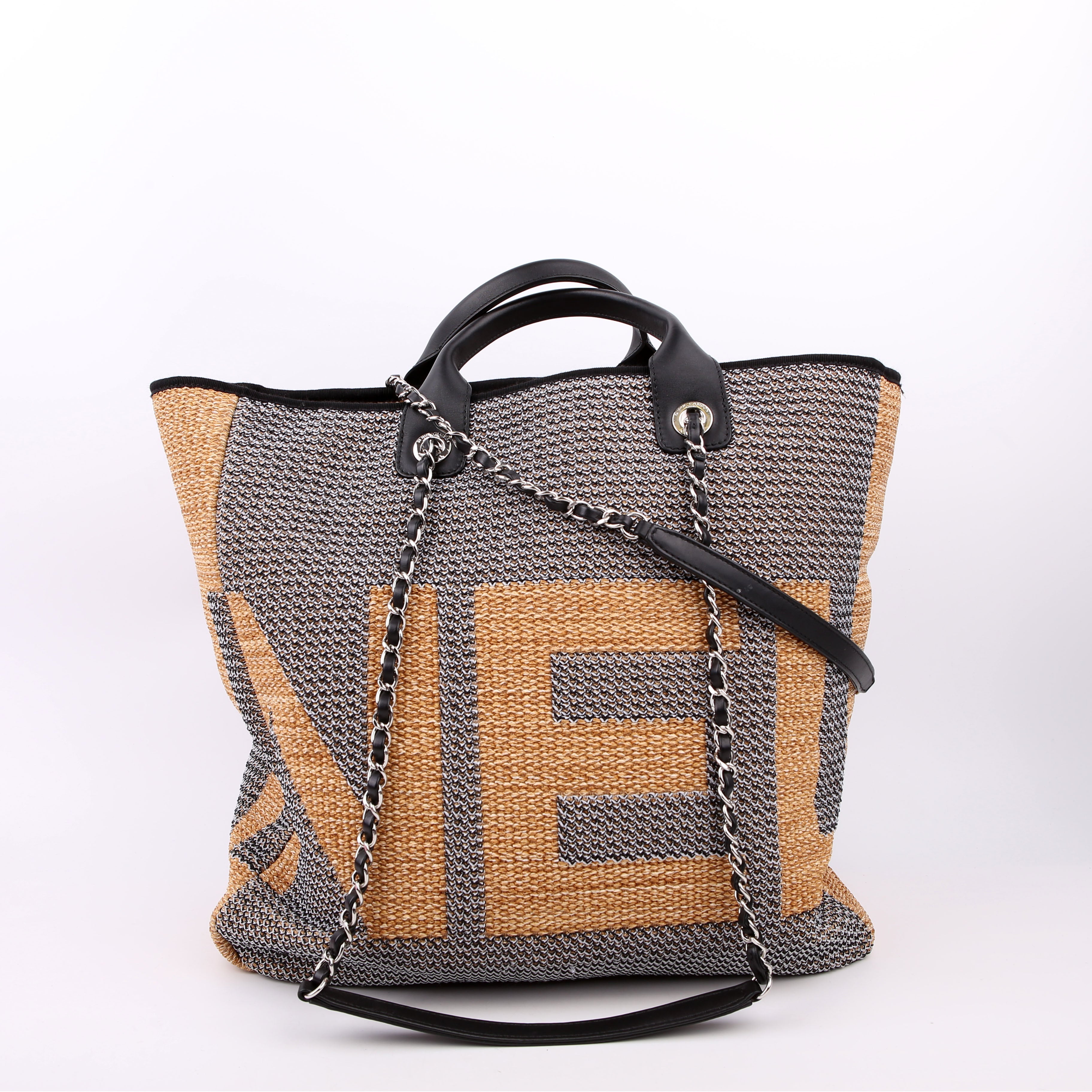 Shopping Bag Large Mixed Fibers 28M Black/Tan
