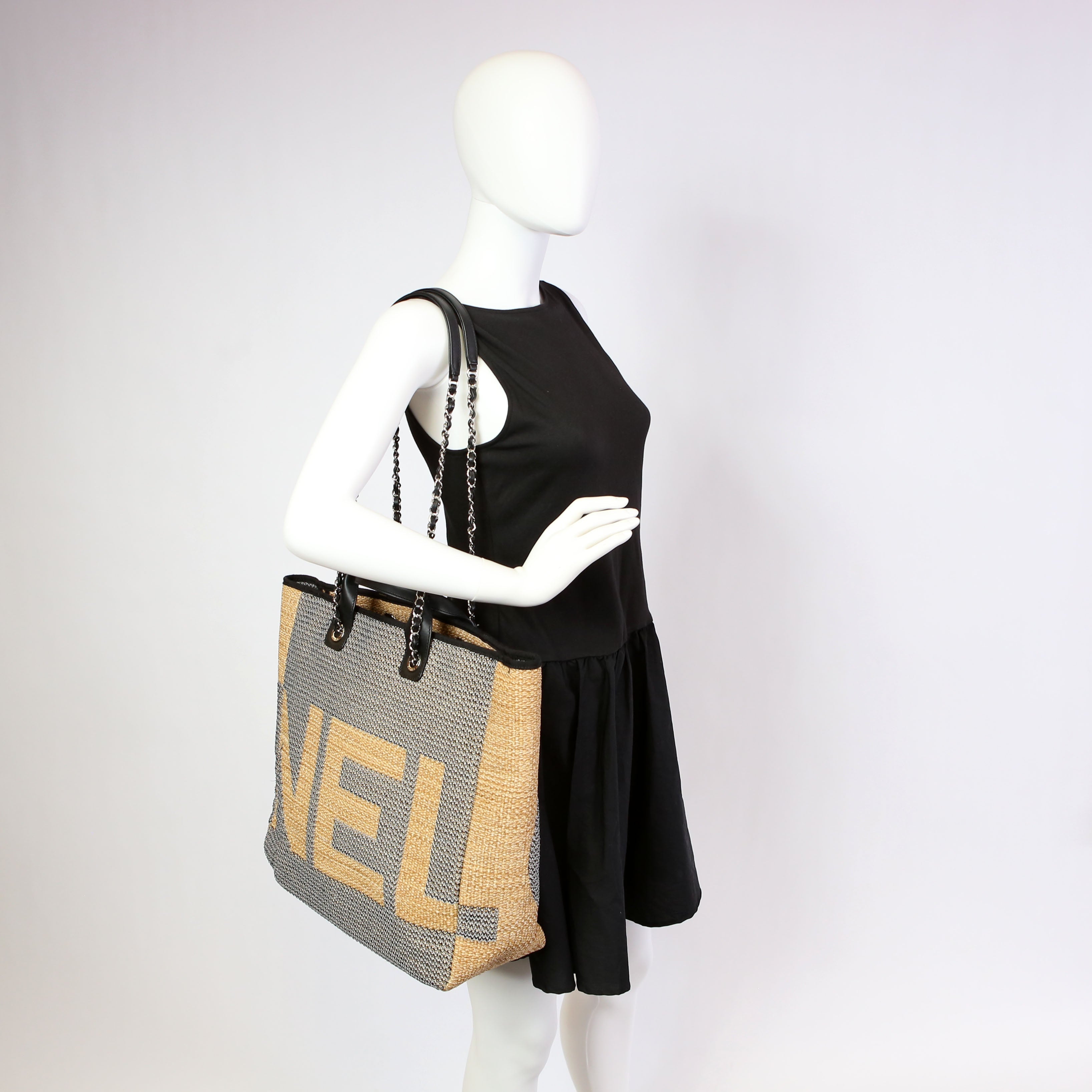 Shopping Bag Large Mixed Fibers 28M Black/Tan