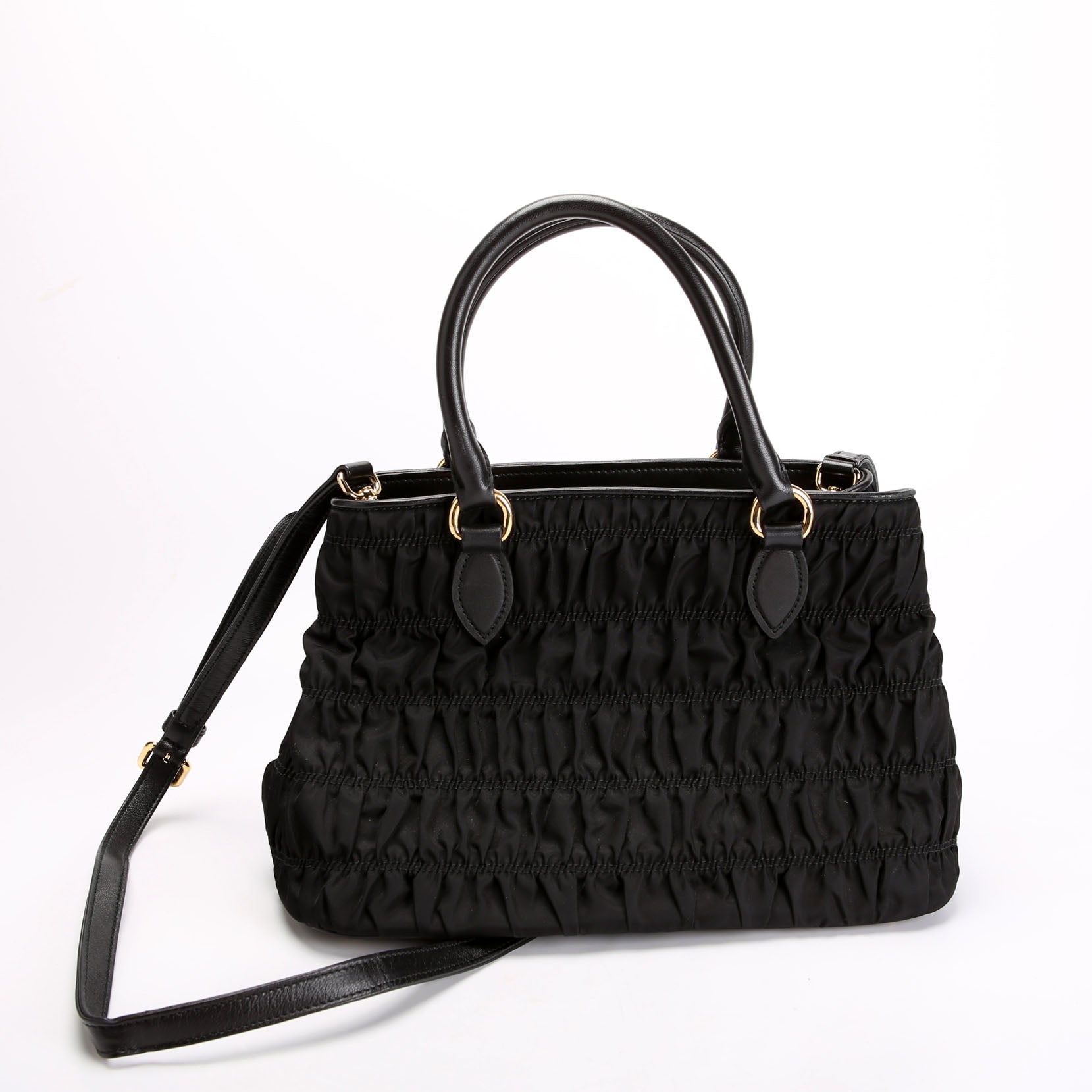 1BA173 Tessuto Gaufre Nylon Small Satchel Black