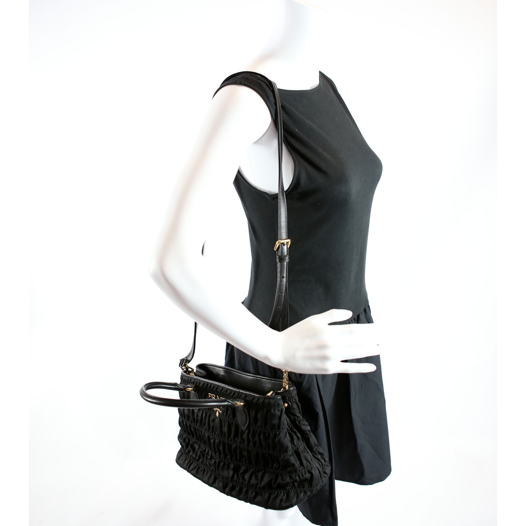1BA173 Tessuto Gaufre Nylon Small Satchel Black