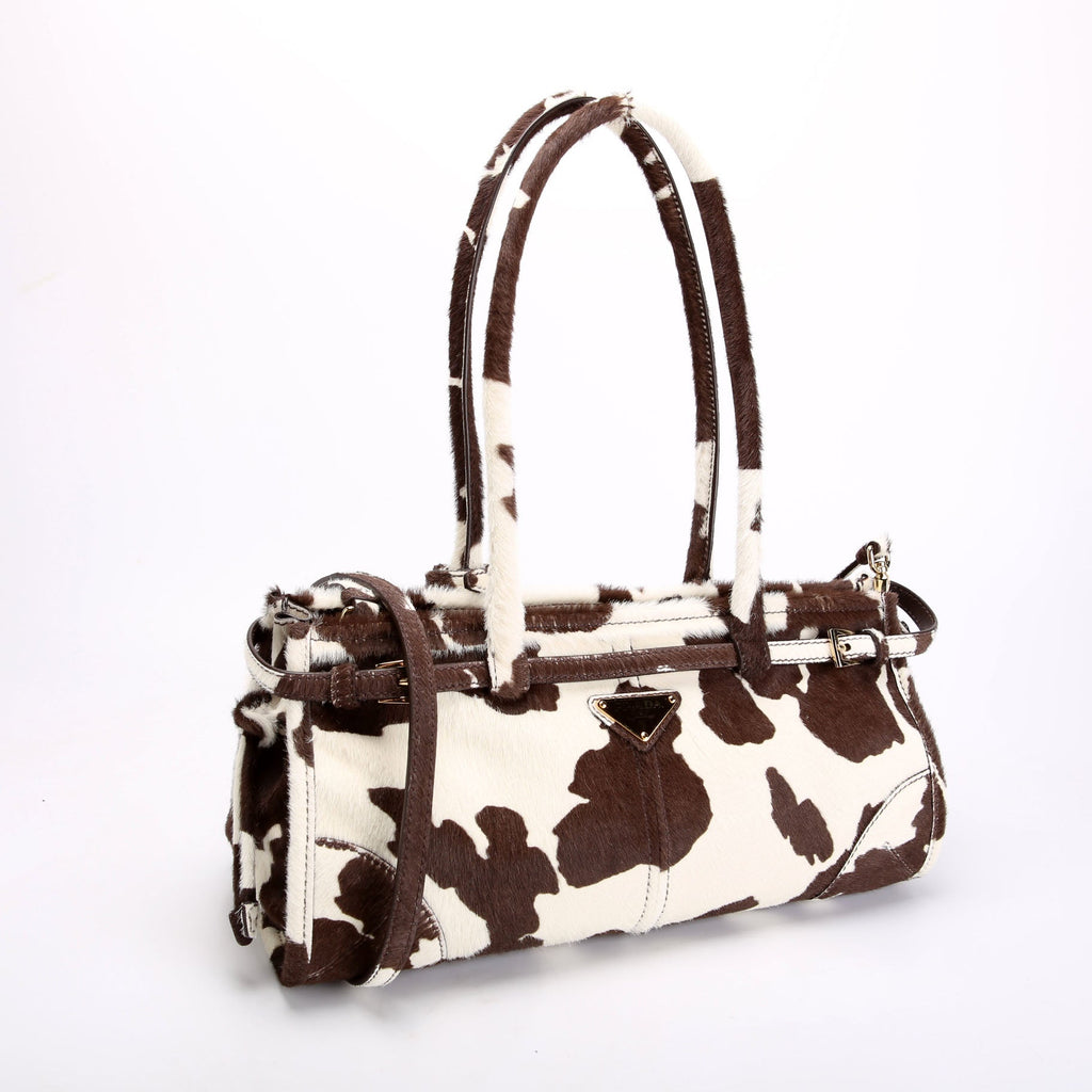 1BA426 Bonnie Medium Calfskin Hair Shoulder Brown/White