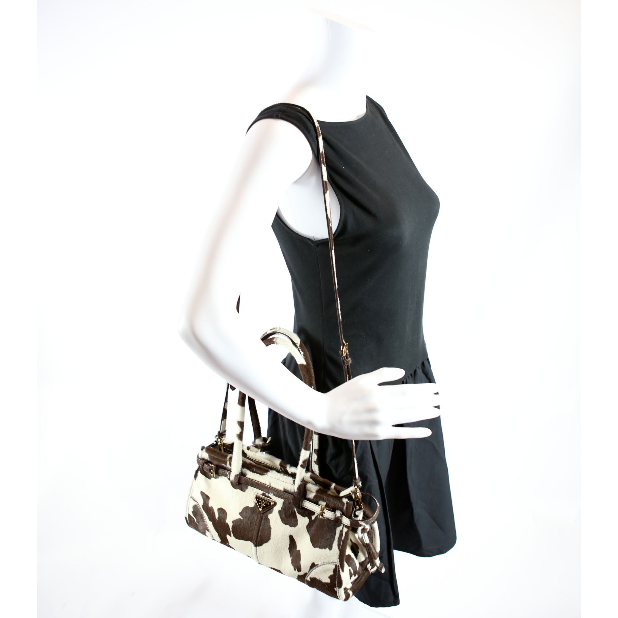 1BA426 Bonnie Medium Calfskin Hair Shoulder Brown/White