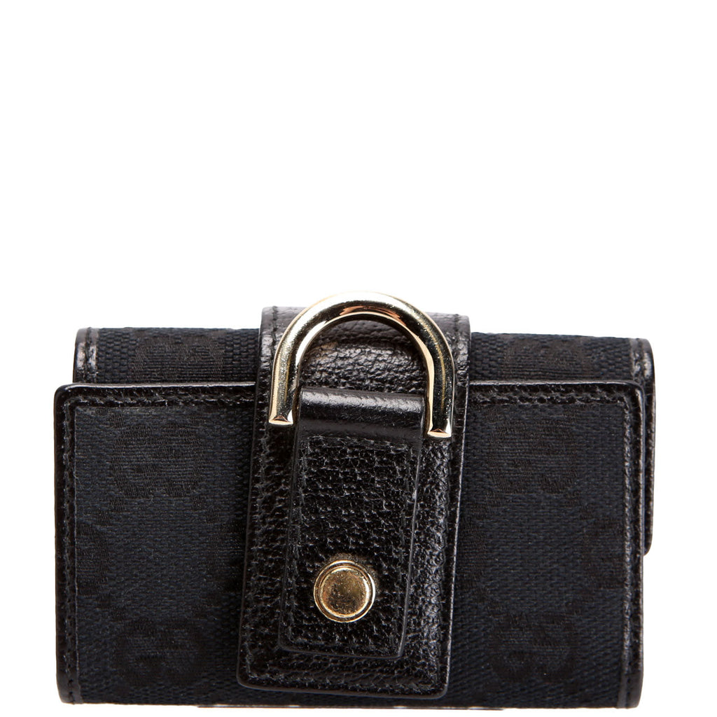 Gucci 141419 GG Canvas 6 Key Holder Black