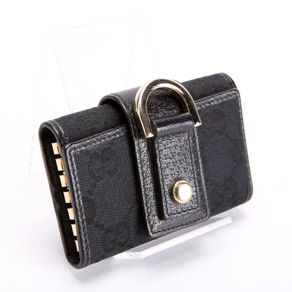 Gucci 141419 GG Canvas 6 Key Holder Black