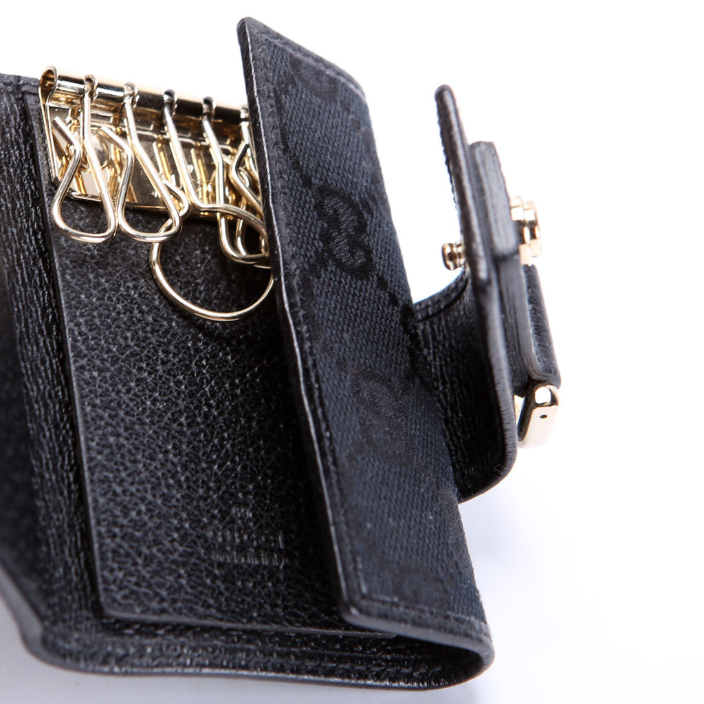 Gucci 141419 GG Canvas 6 Key Holder Black