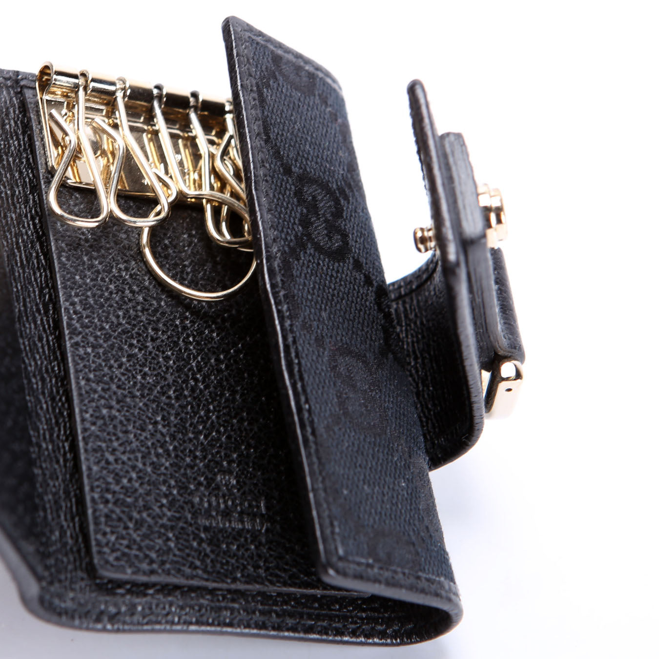 Gucci 141419 GG Canvas 6 Key Holder Black