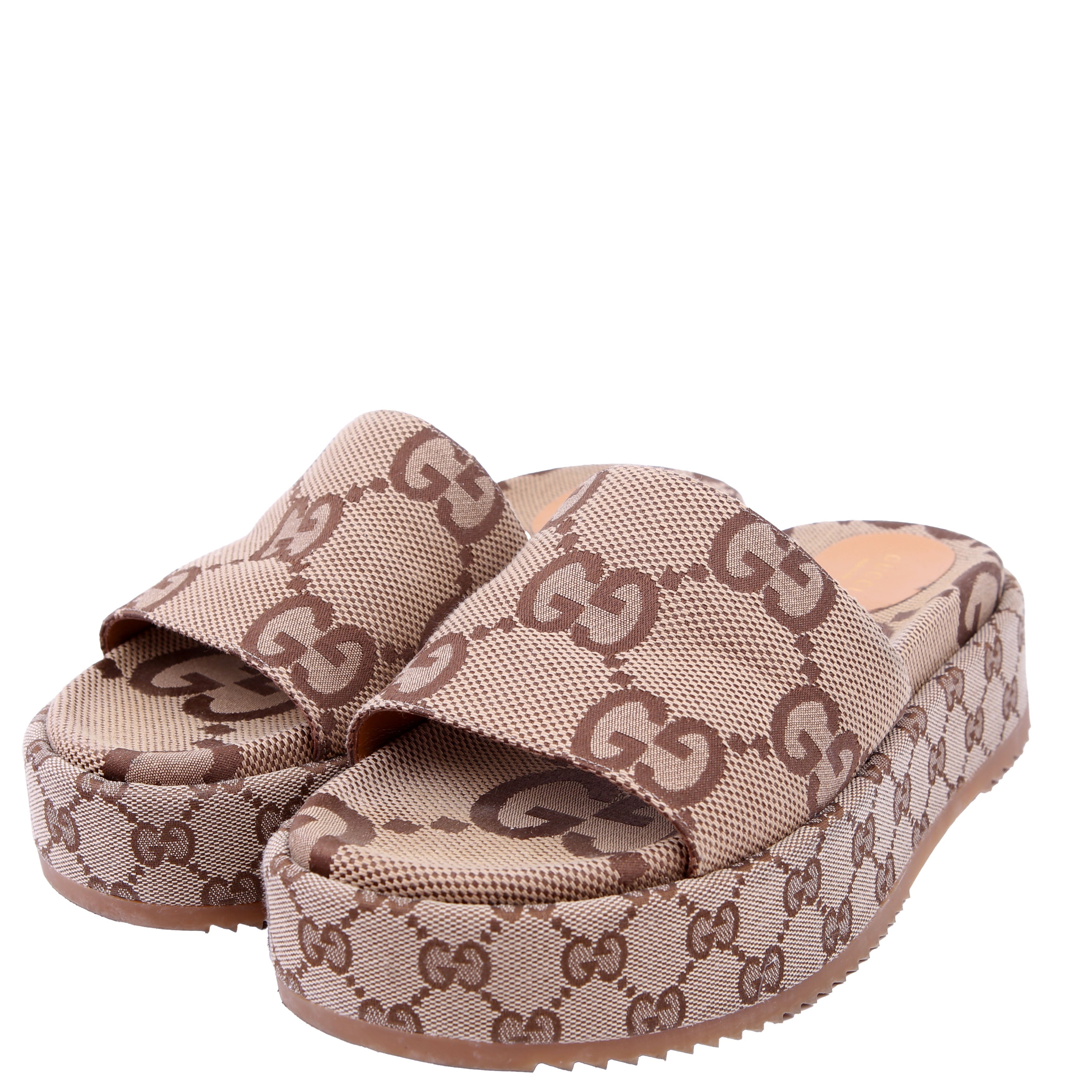 GG Maxi Canvas Platform Slides Size 40 Brown