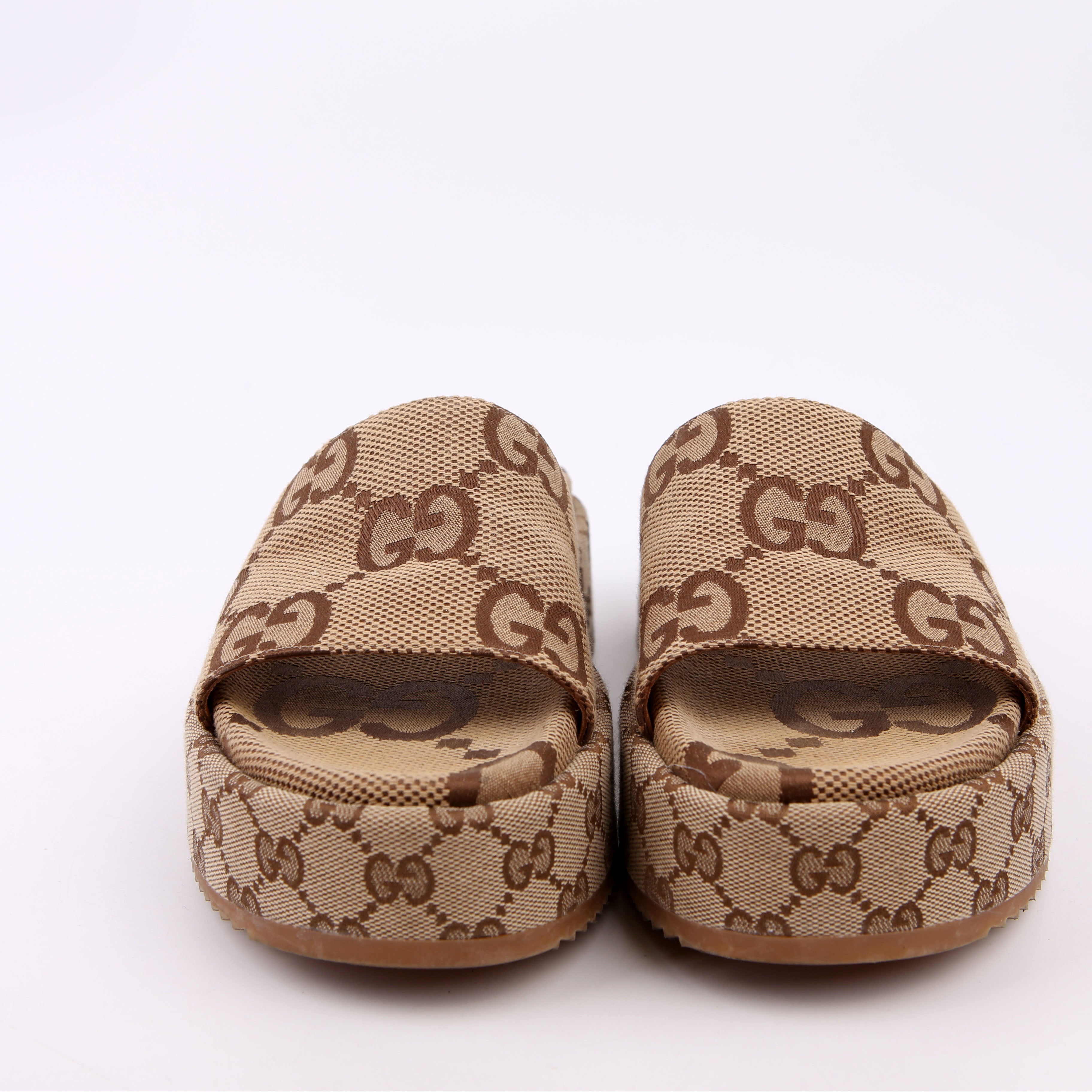 GG Maxi Canvas Platform Slides Size 40 Brown