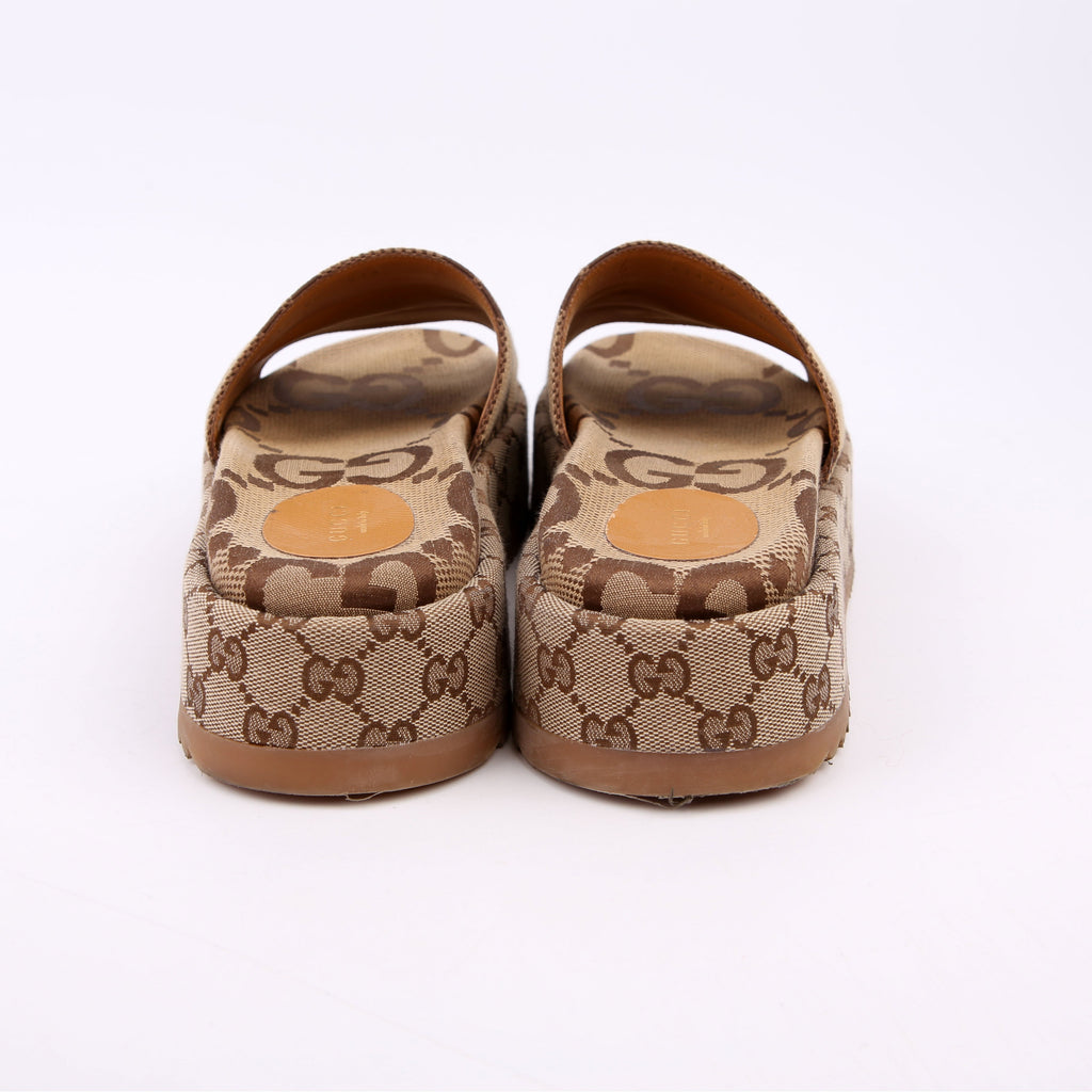 GG Maxi Canvas Platform Slides Size 40 Brown