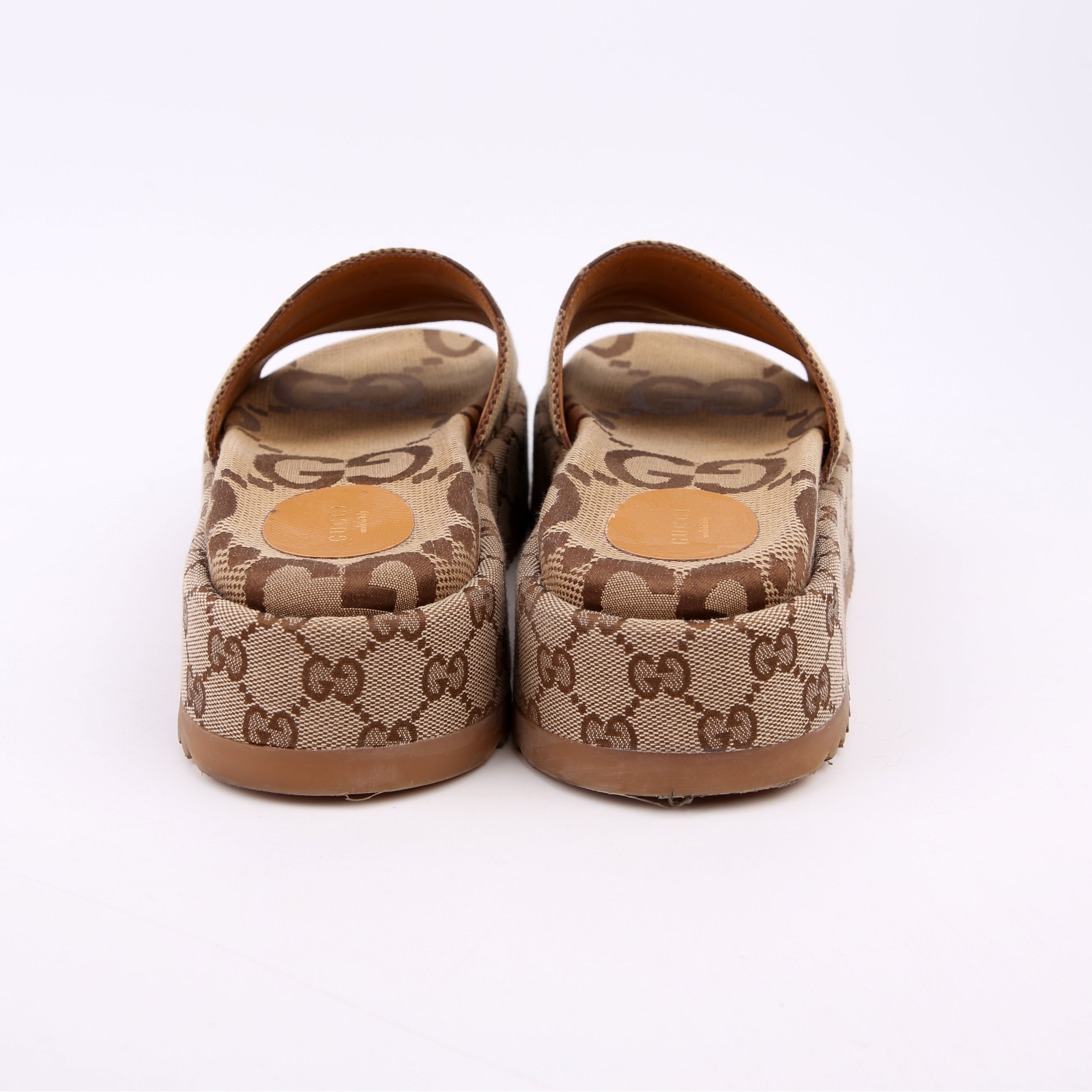 GG Maxi Canvas Platform Slides Size 40 Brown