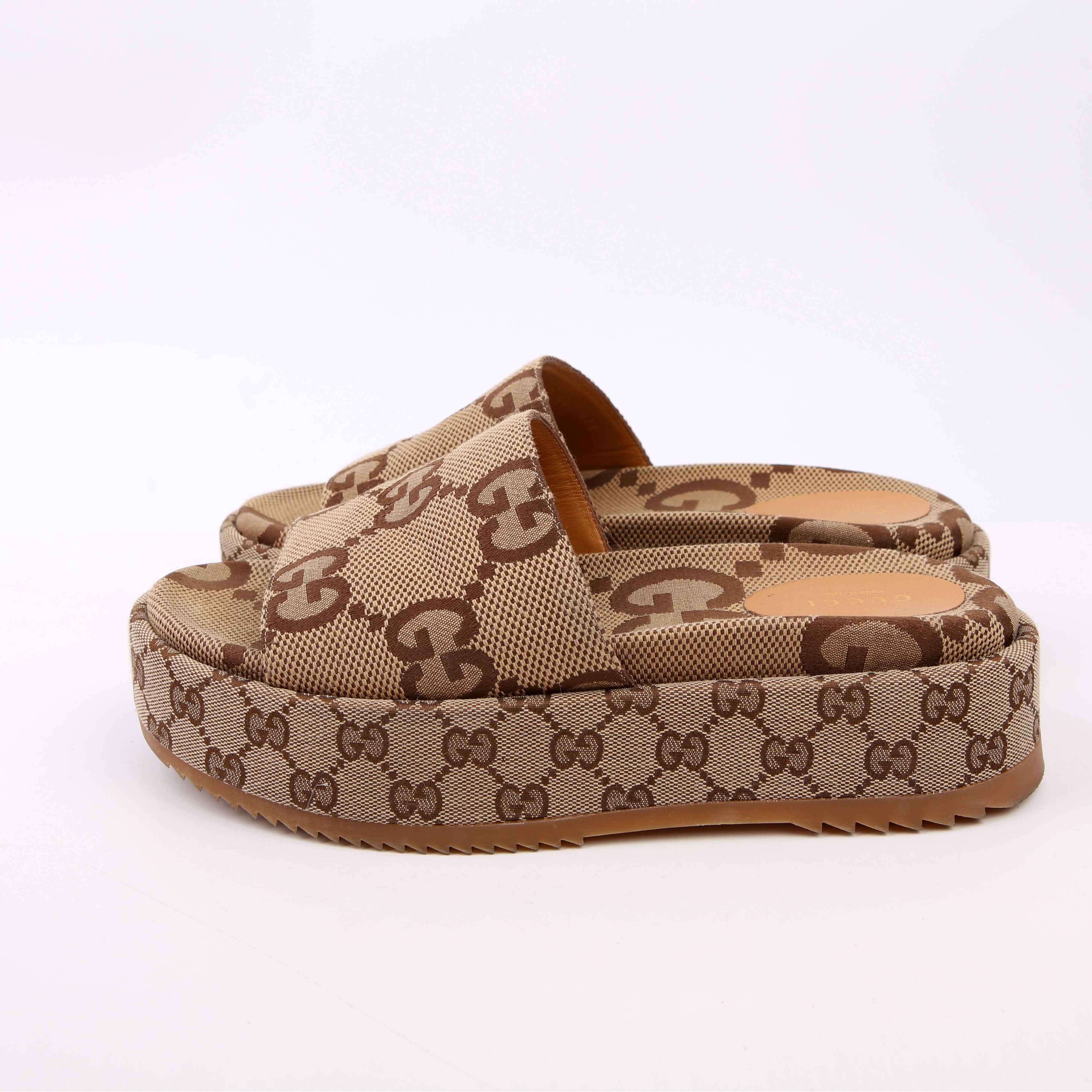 GG Maxi Canvas Platform Slides Size 40 Brown