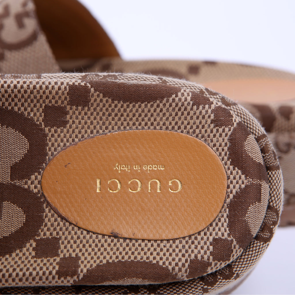 GG Maxi Canvas Platform Slides Size 40 Brown