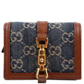 Gucci 645536 GG Denim Jackie Card Case Brown/Navy