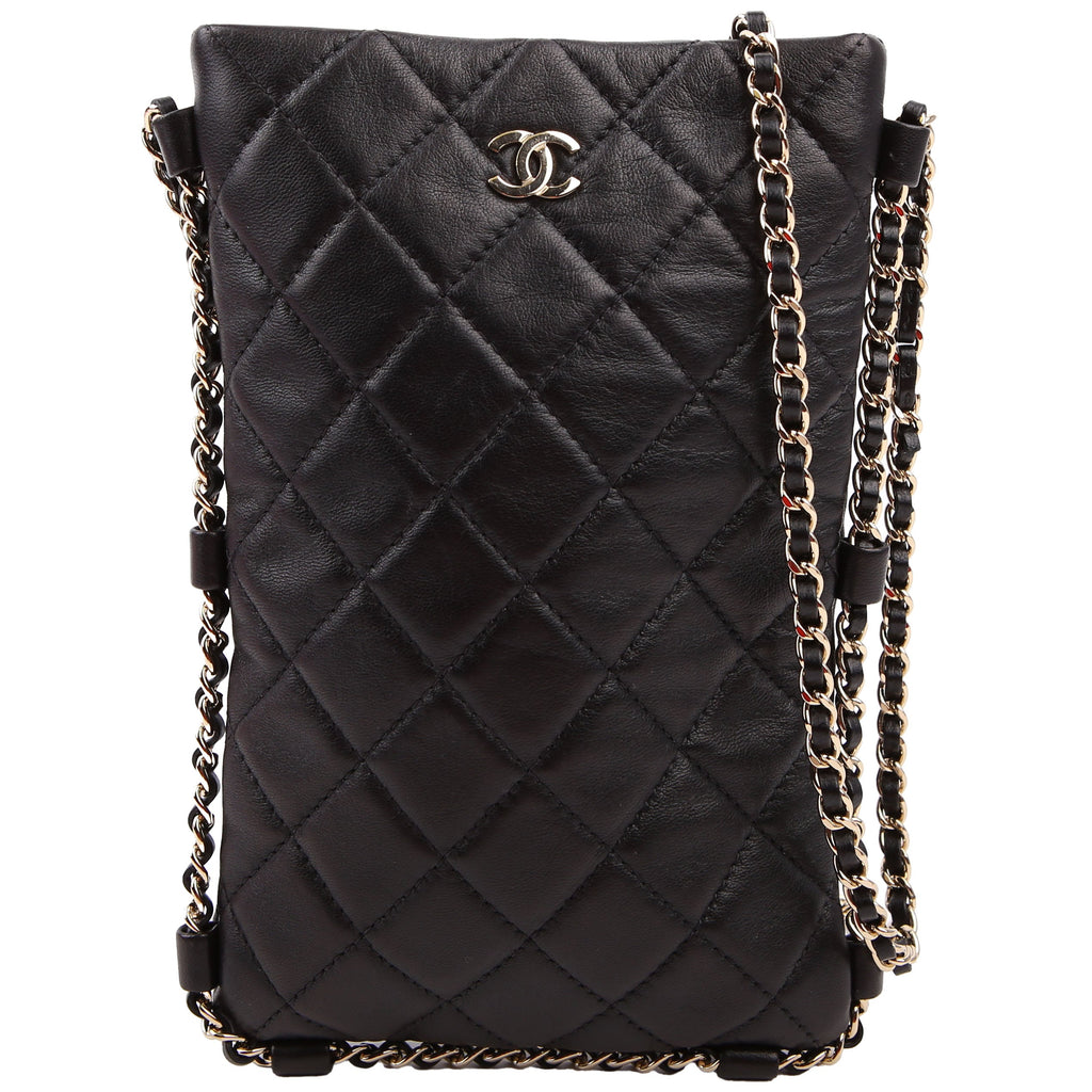 Chain Around Phone Holder Lambskin Black