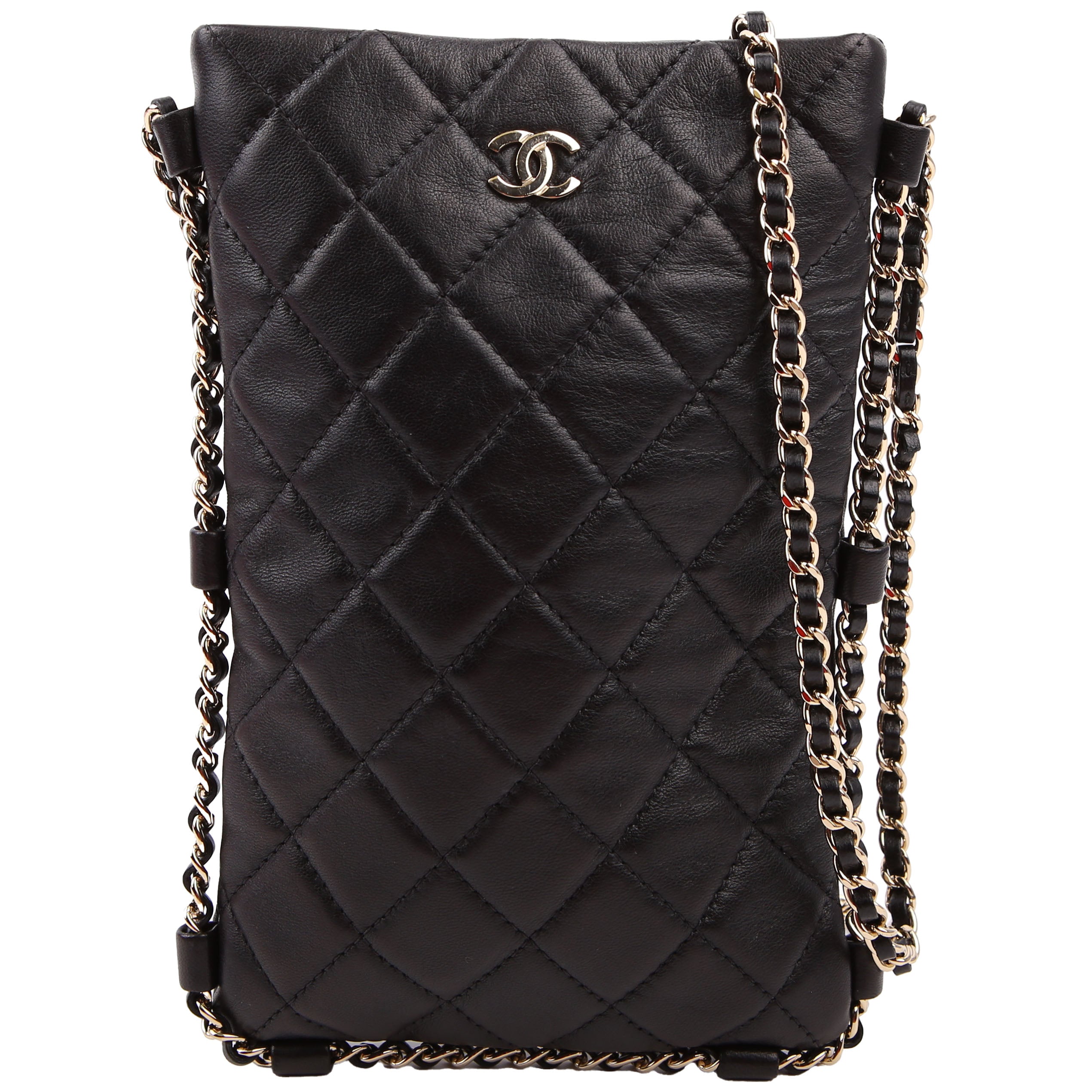 Chain Around Phone Holder Lambskin Black