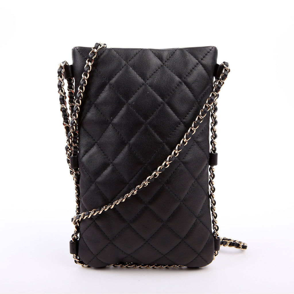 Chain Around Phone Holder Lambskin Black