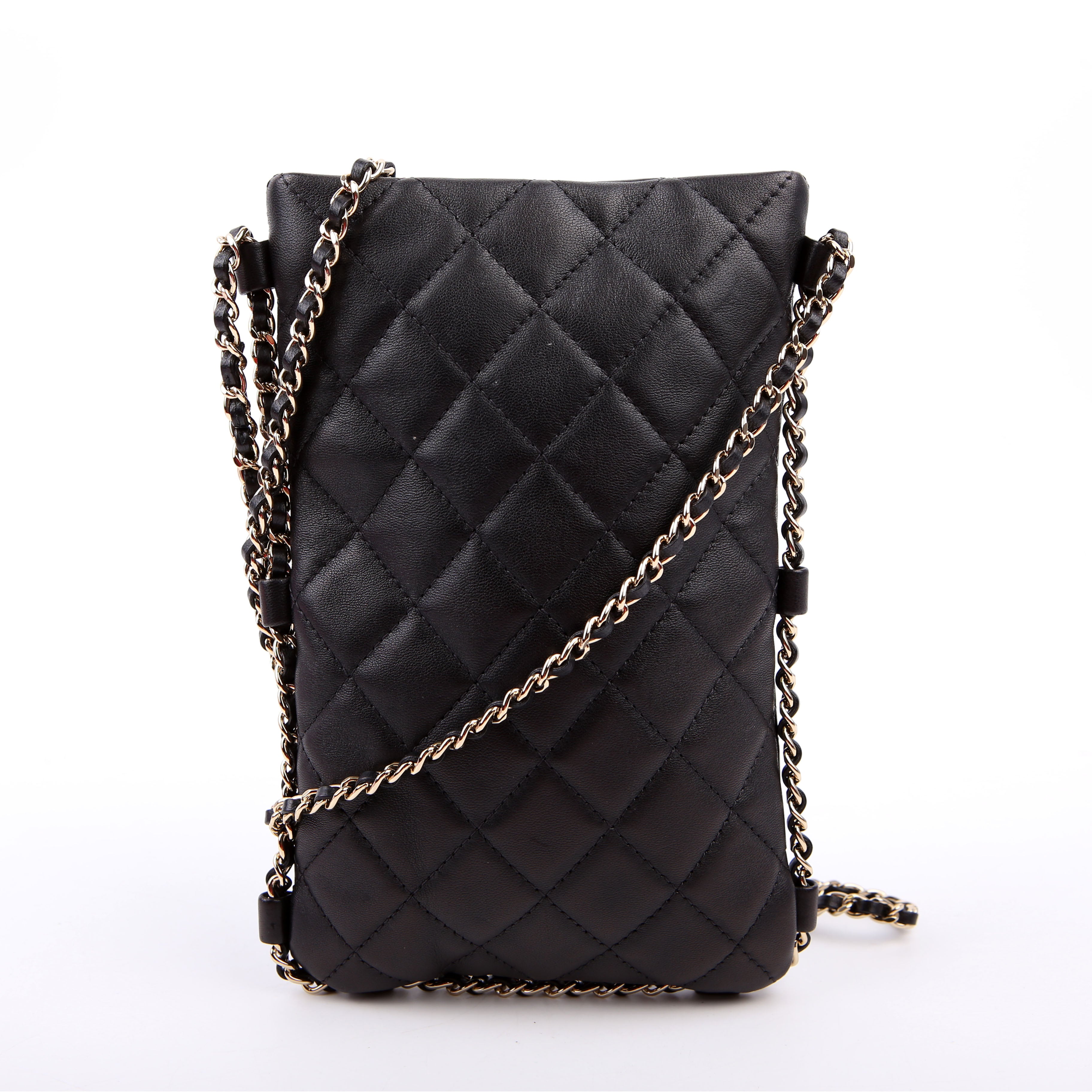 Chain Around Phone Holder Lambskin Black