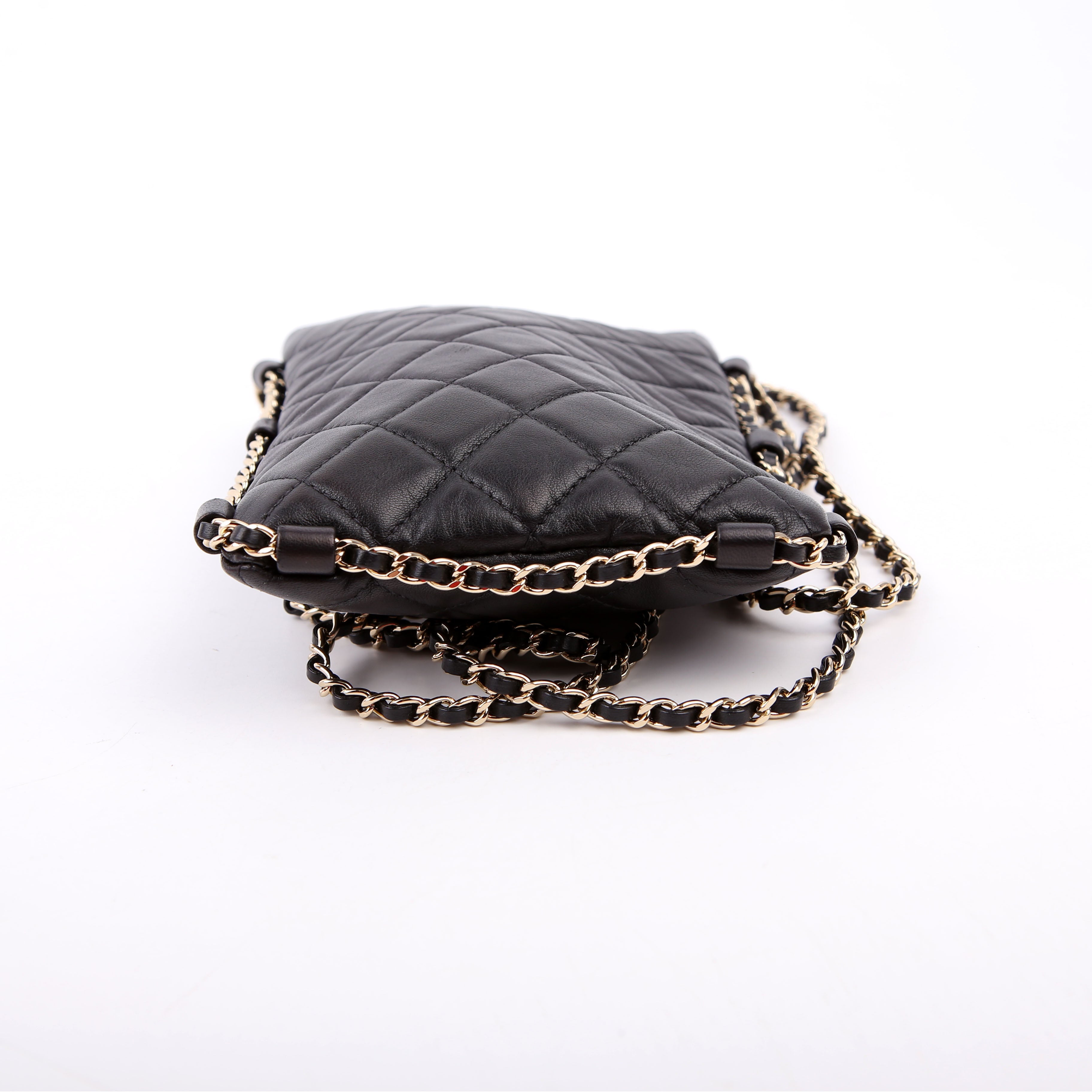 Chain Around Phone Holder Lambskin Black