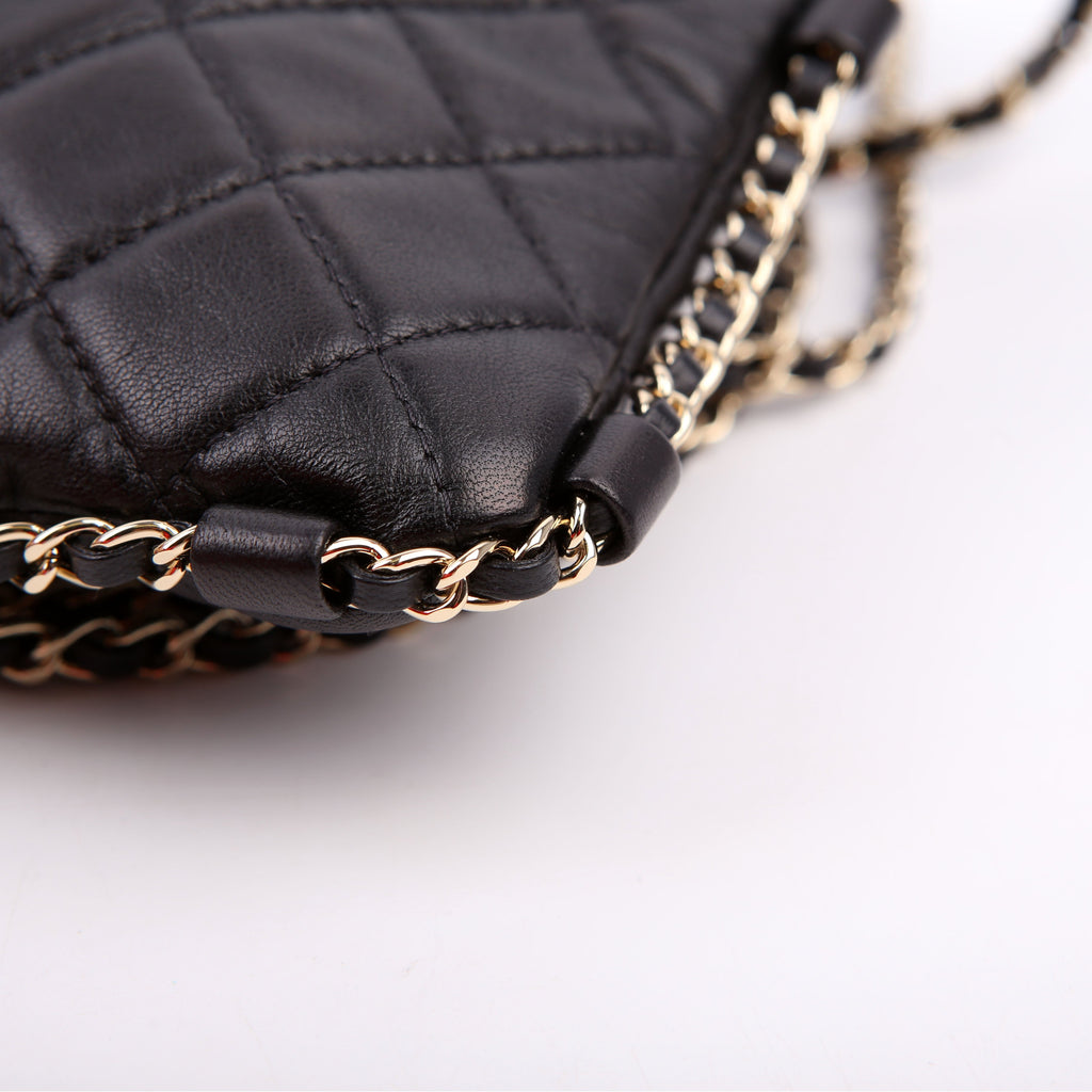 Chain Around Phone Holder Lambskin Black