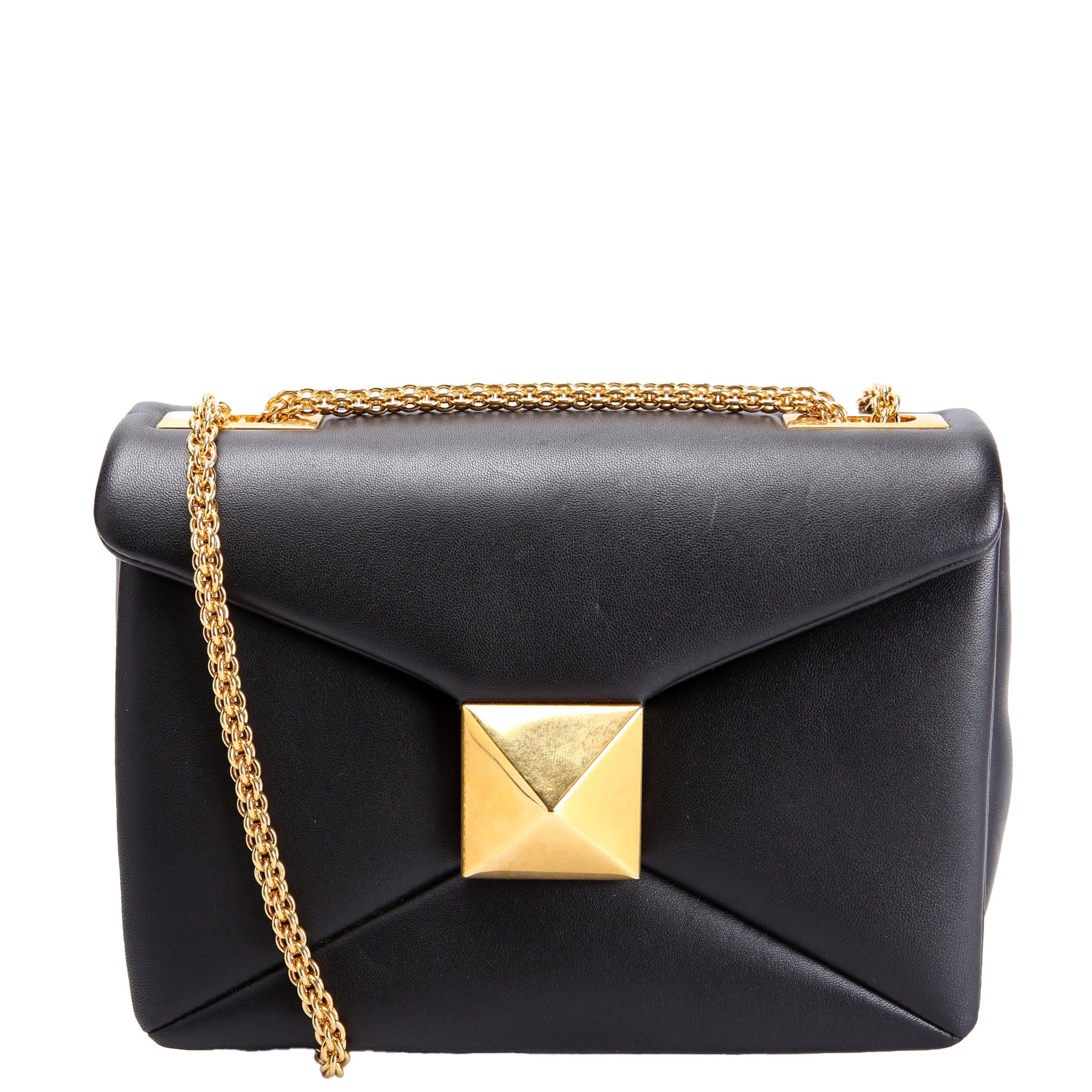 One Stud Nappa Leather Chain Clutch Black/Gold