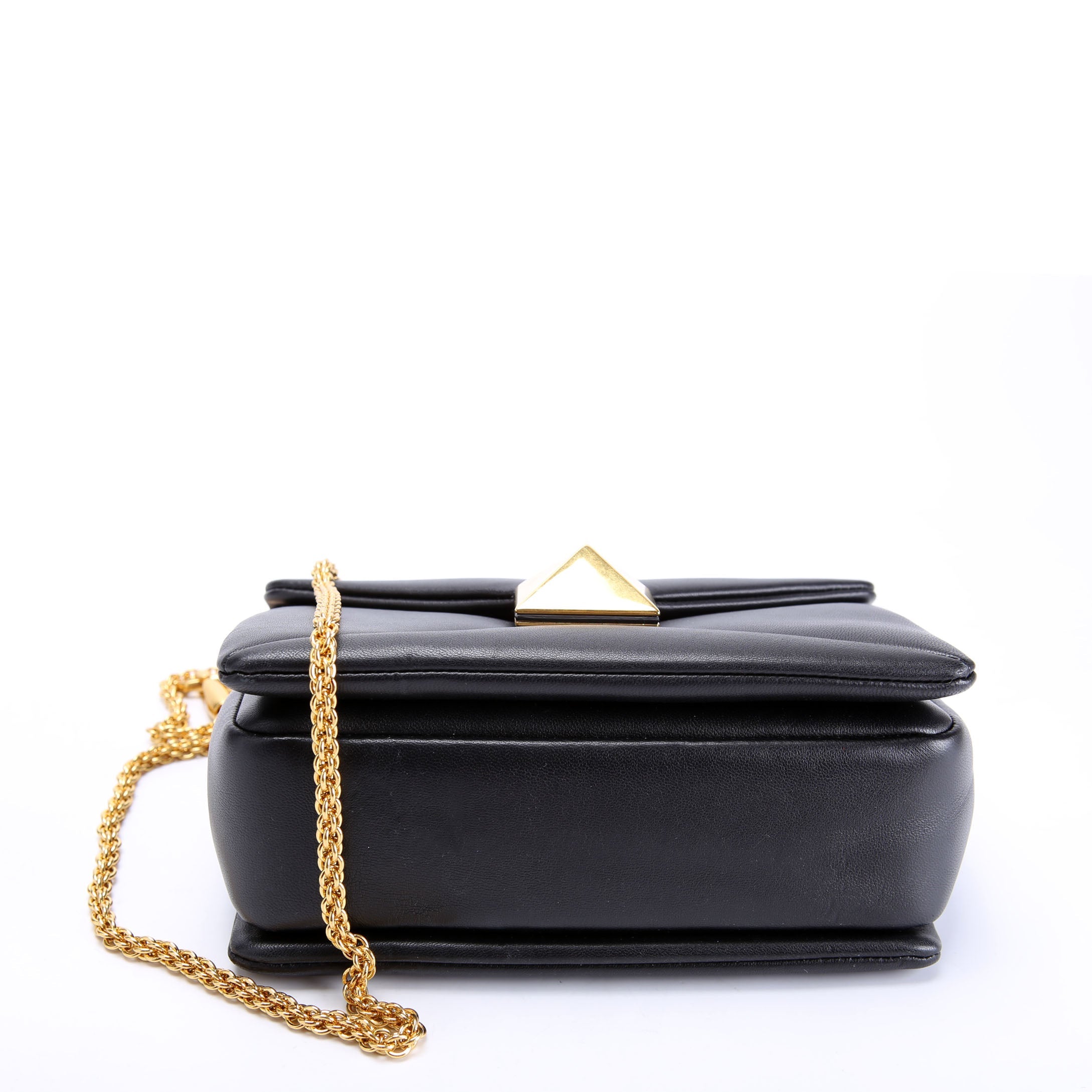 One Stud Nappa Leather Chain Clutch Black/Gold