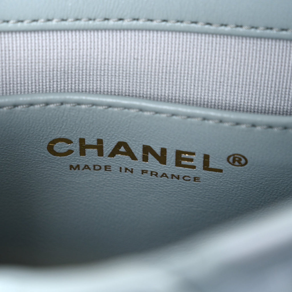 Chanel Lambskin Quilted Printed CC Mini Square Flap Light Blue