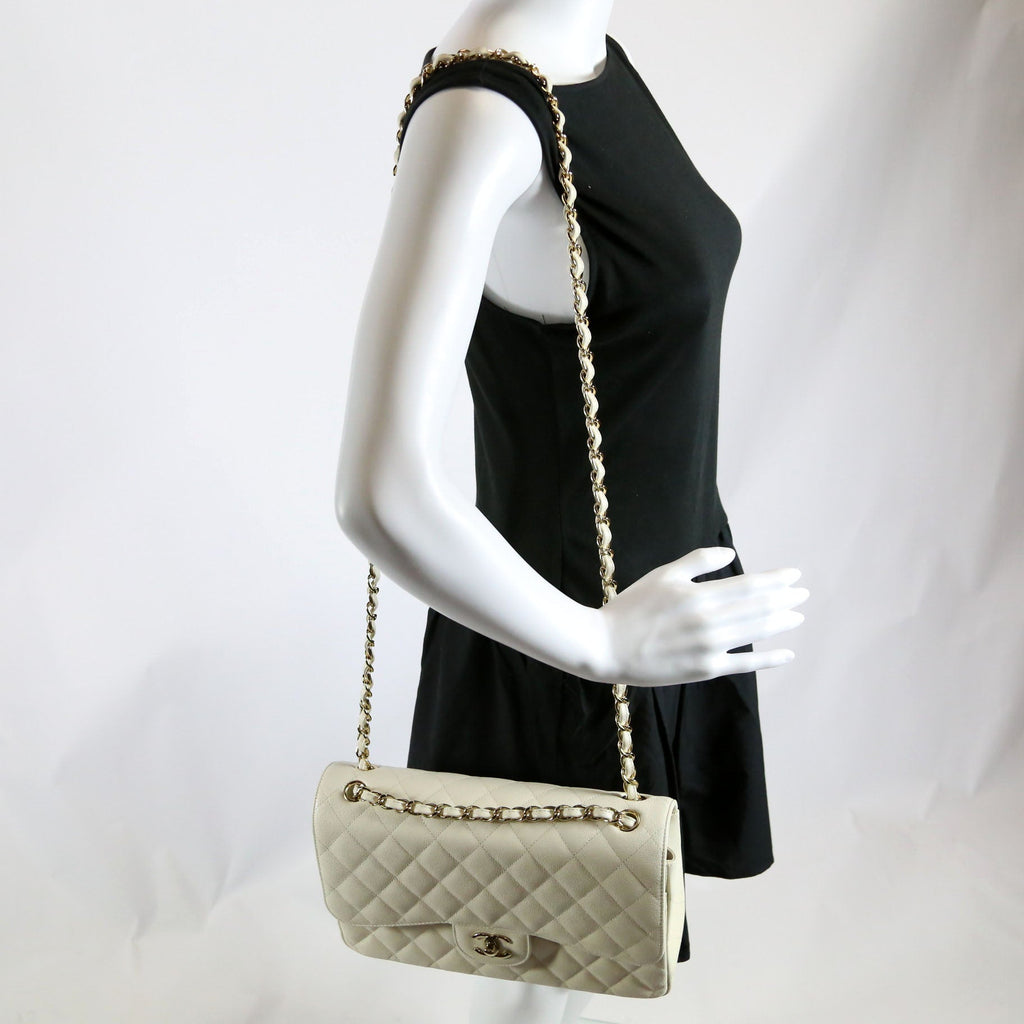 Classic Flap jumbo Caviar 20-23 White