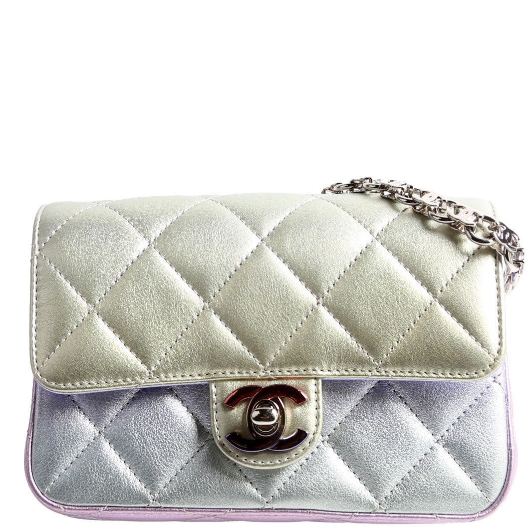 CC Chain Wristlet Clutch Metallic Lambskin RFID Multicolor
