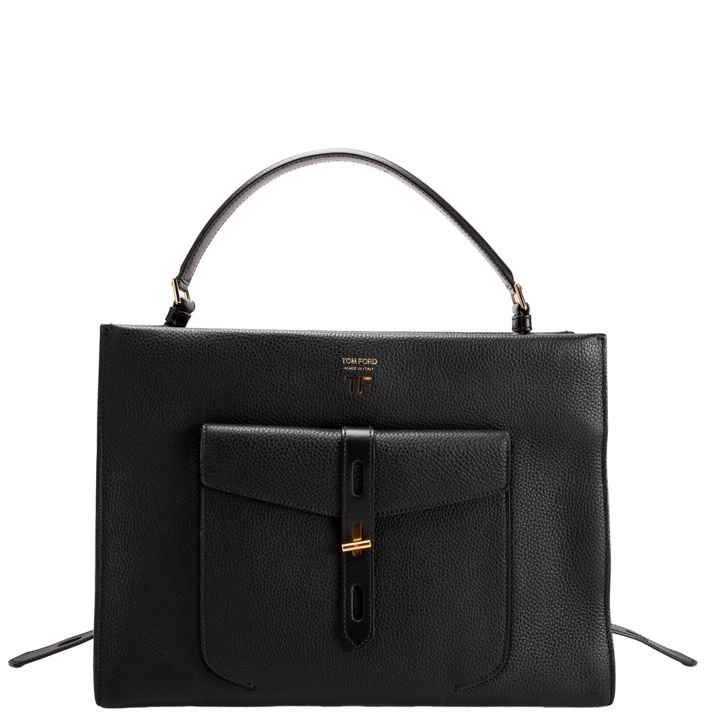 Hollywood T Twist Leather Tote Black