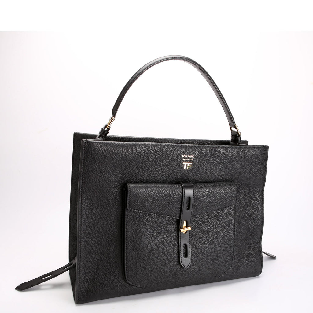 Hollywood T Twist Leather Tote Black