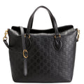428226 Signature Leather Fold Over Tote Black