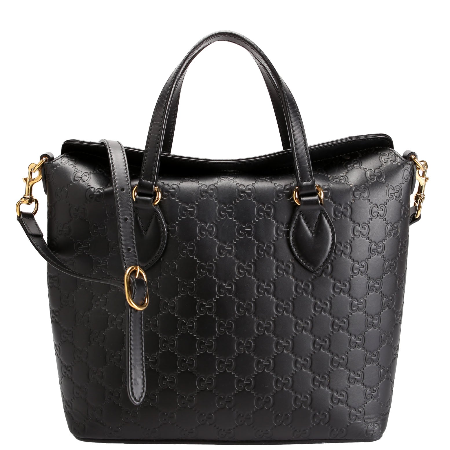 428226 Signature Leather Fold Over Tote Black