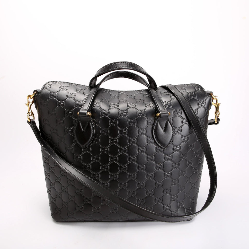 428226 Signature Leather Fold Over Tote Black