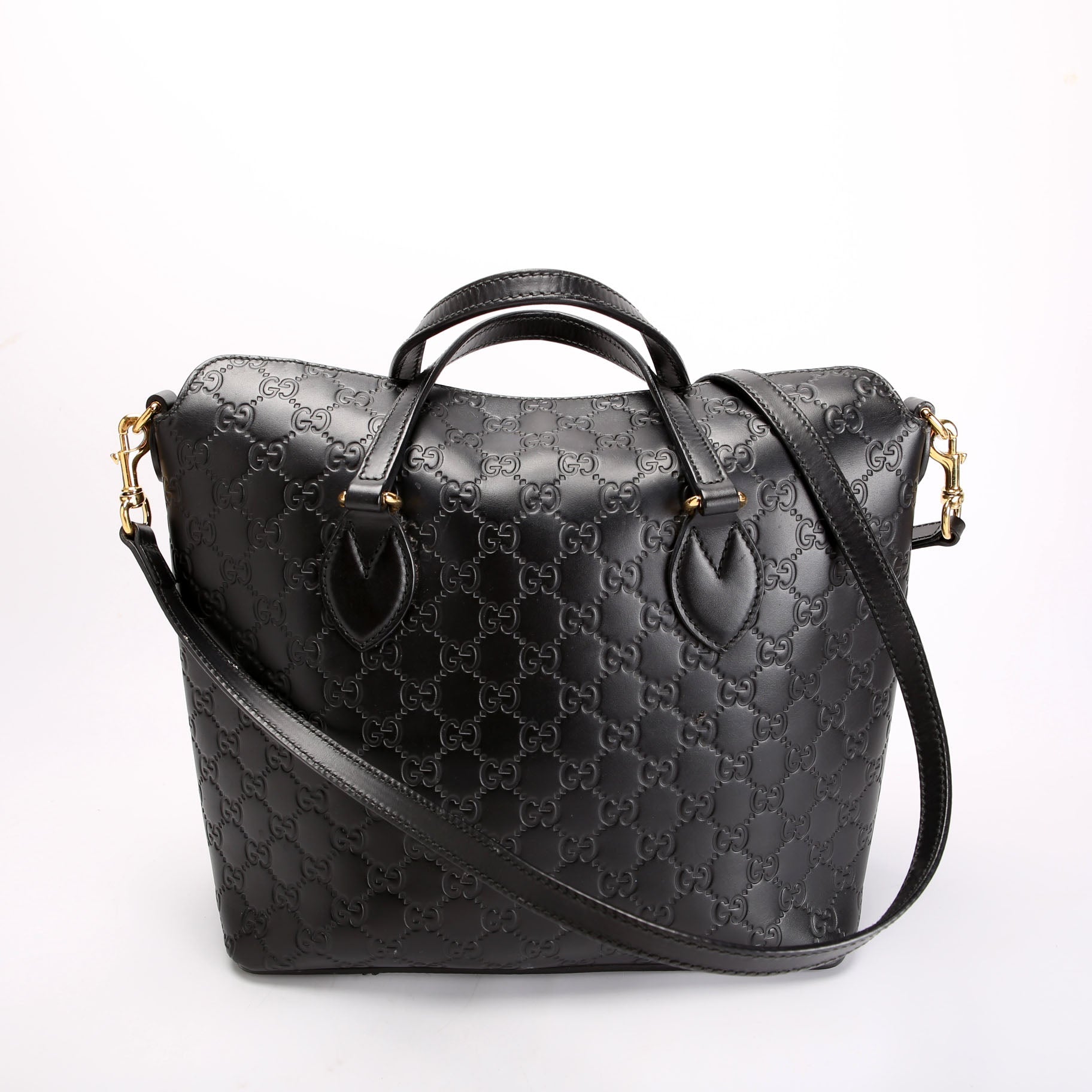 428226 Signature Leather Fold Over Tote Black