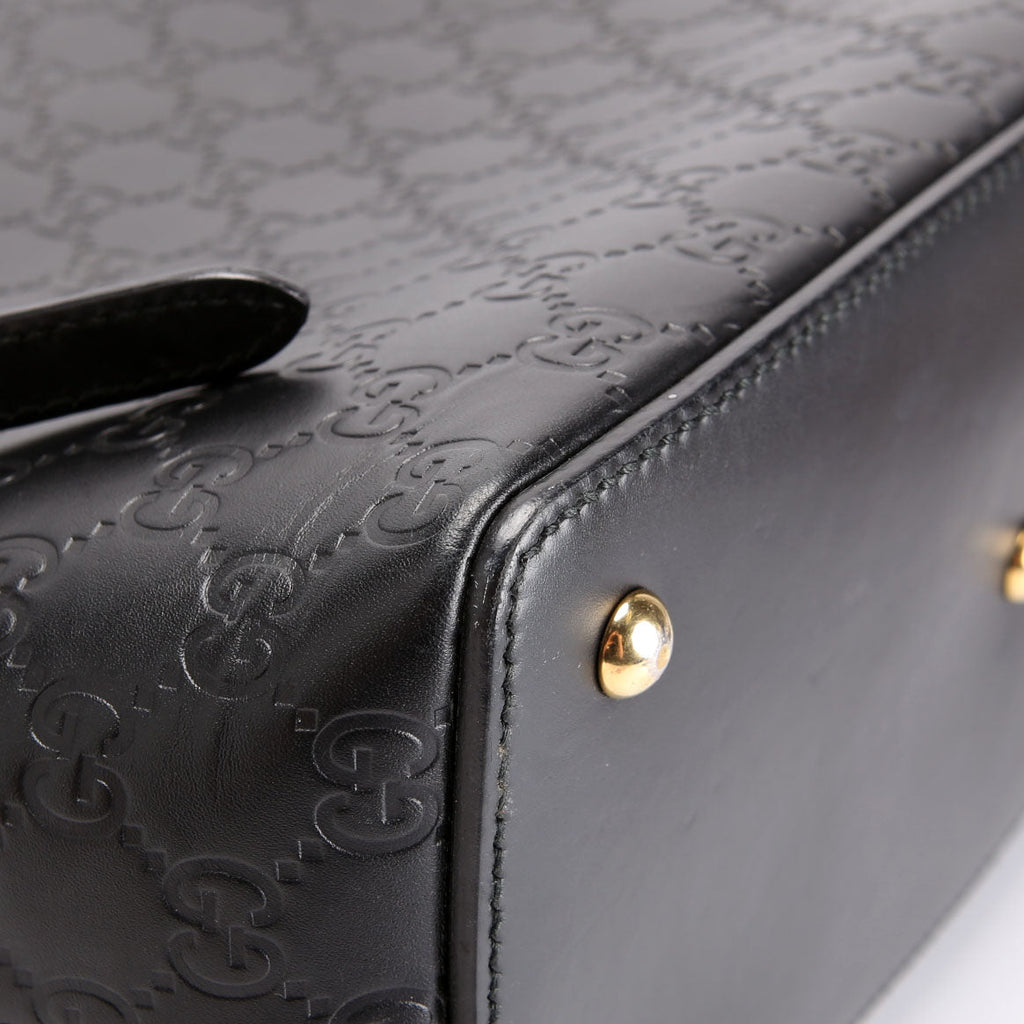 428226 Signature Leather Fold Over Tote Black