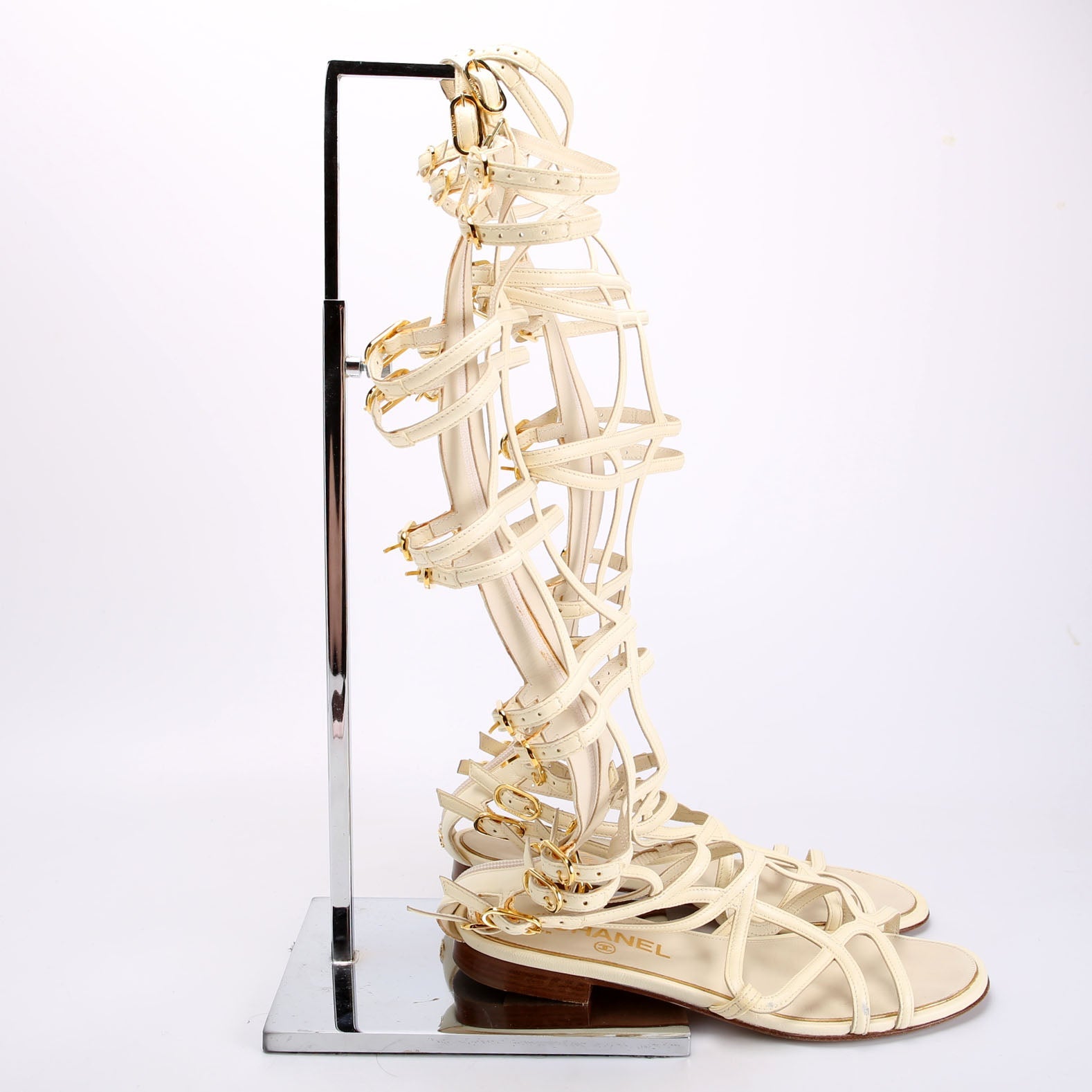 Gladiator Buckle Sandals Size 37.5 Cream