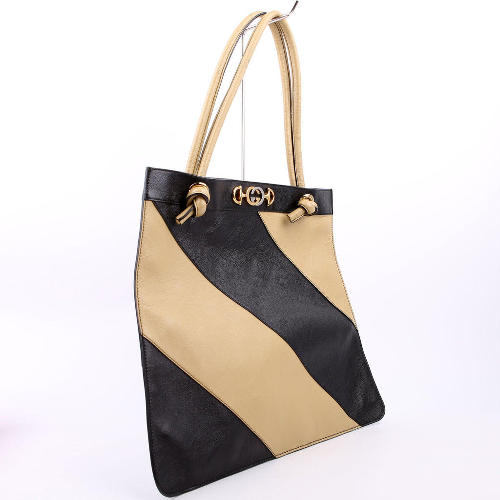 Gucci 576463 Zumi Leather Tote Black/Tan