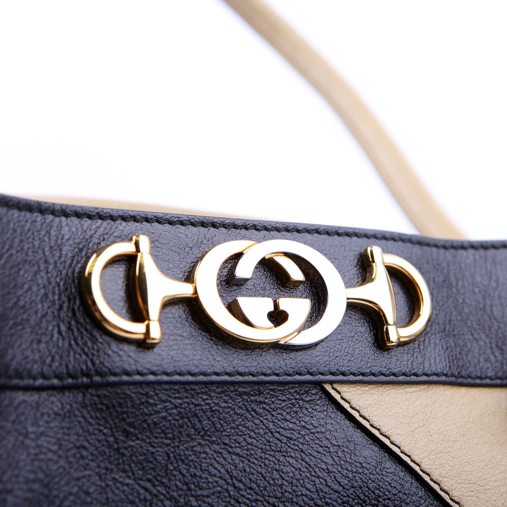 Gucci 576463 Zumi Leather Tote Black/Tan