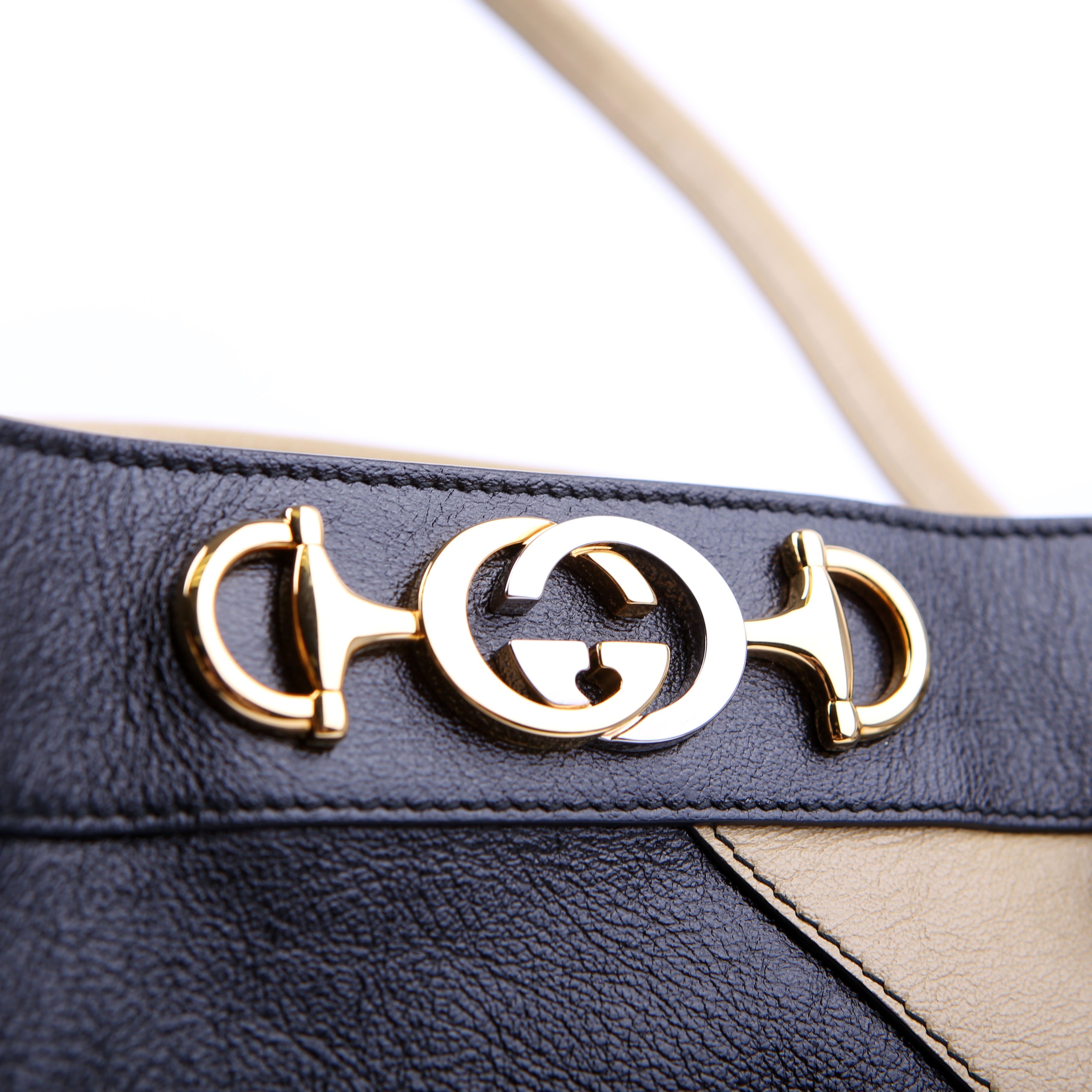 Gucci 576463 Zumi Leather Tote Black/Tan