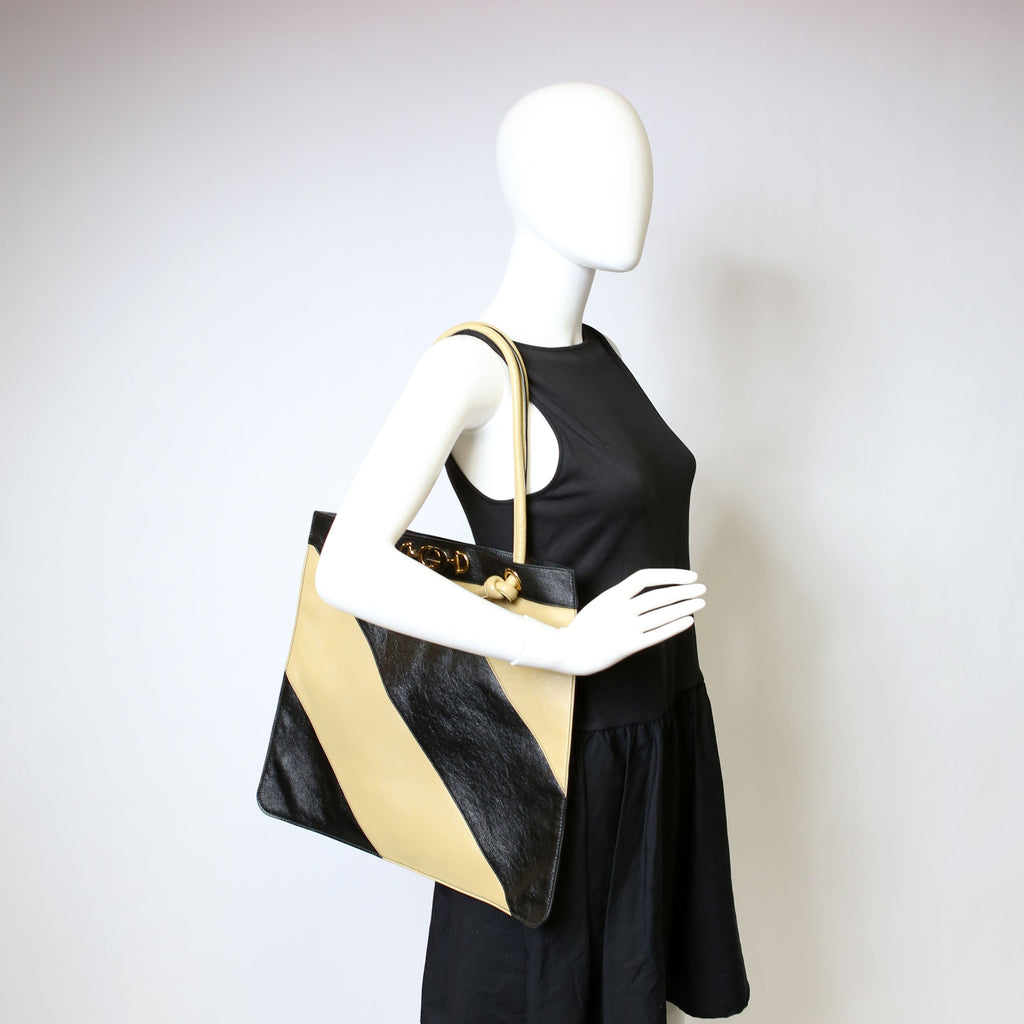 Gucci 576463 Zumi Leather Tote Black/Tan