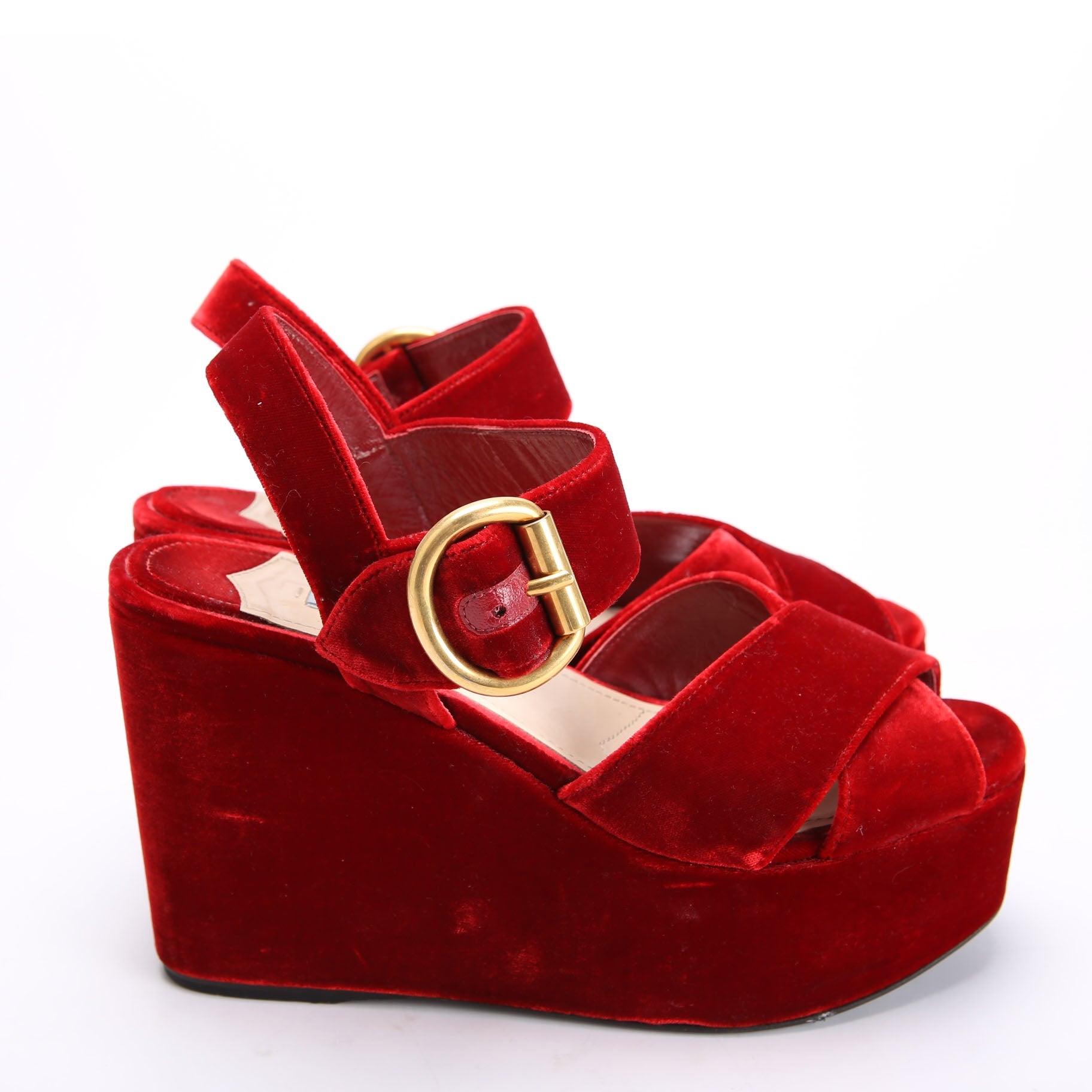 Prada Slingback Platform Velvet Sandals Size 38 Red