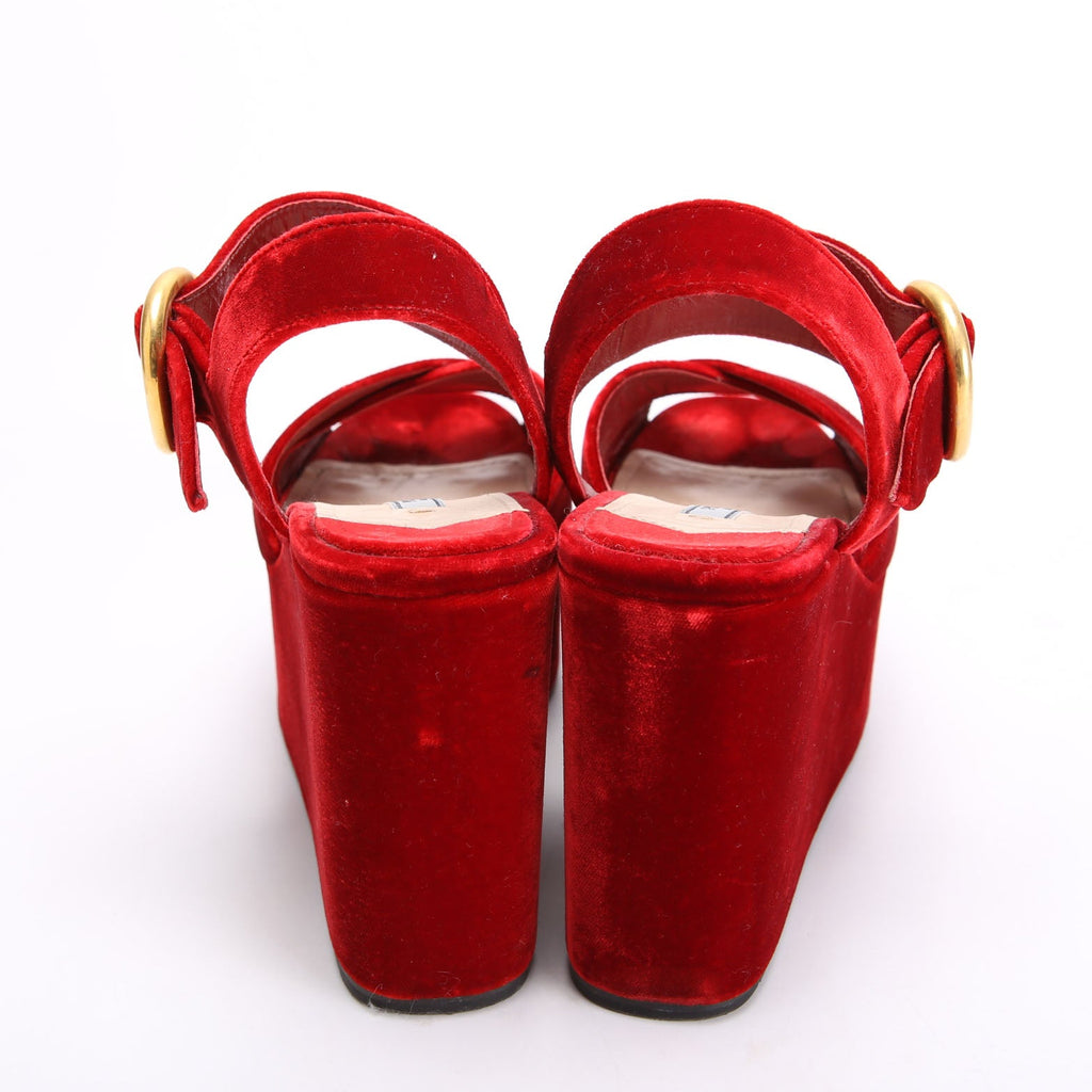 Prada Slingback Platform Velvet Sandals Size 38 Red