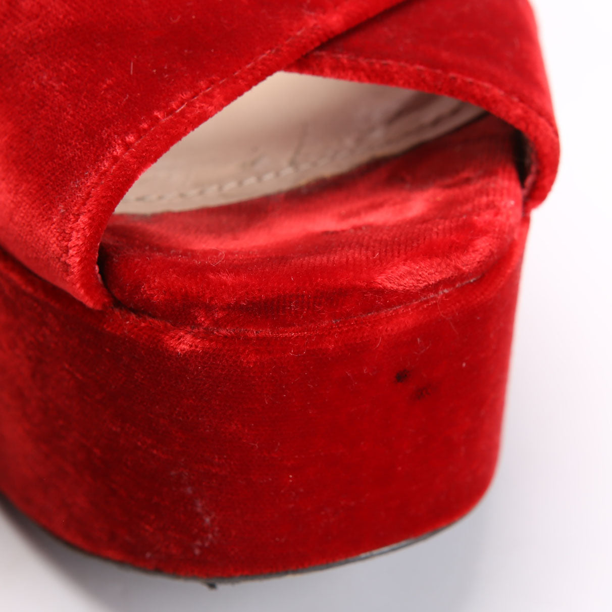 Prada Slingback Platform Velvet Sandals Size 38 Red