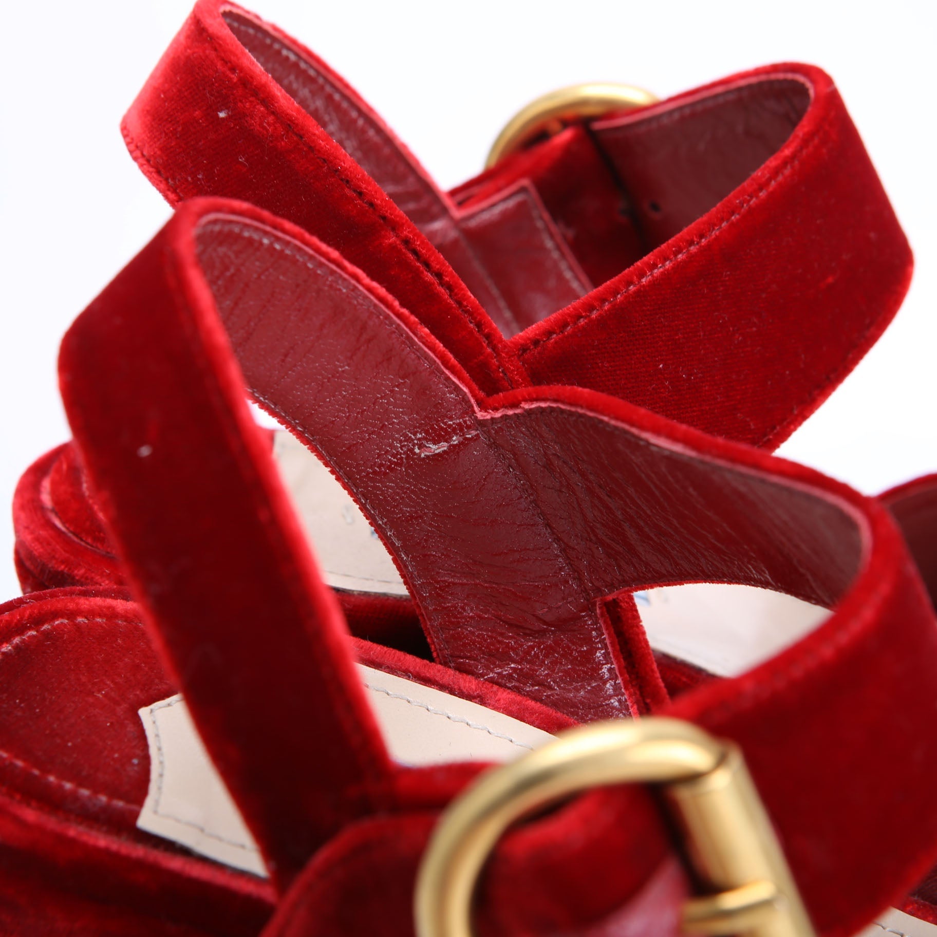 Prada Slingback Platform Velvet Sandals Size 38 Red