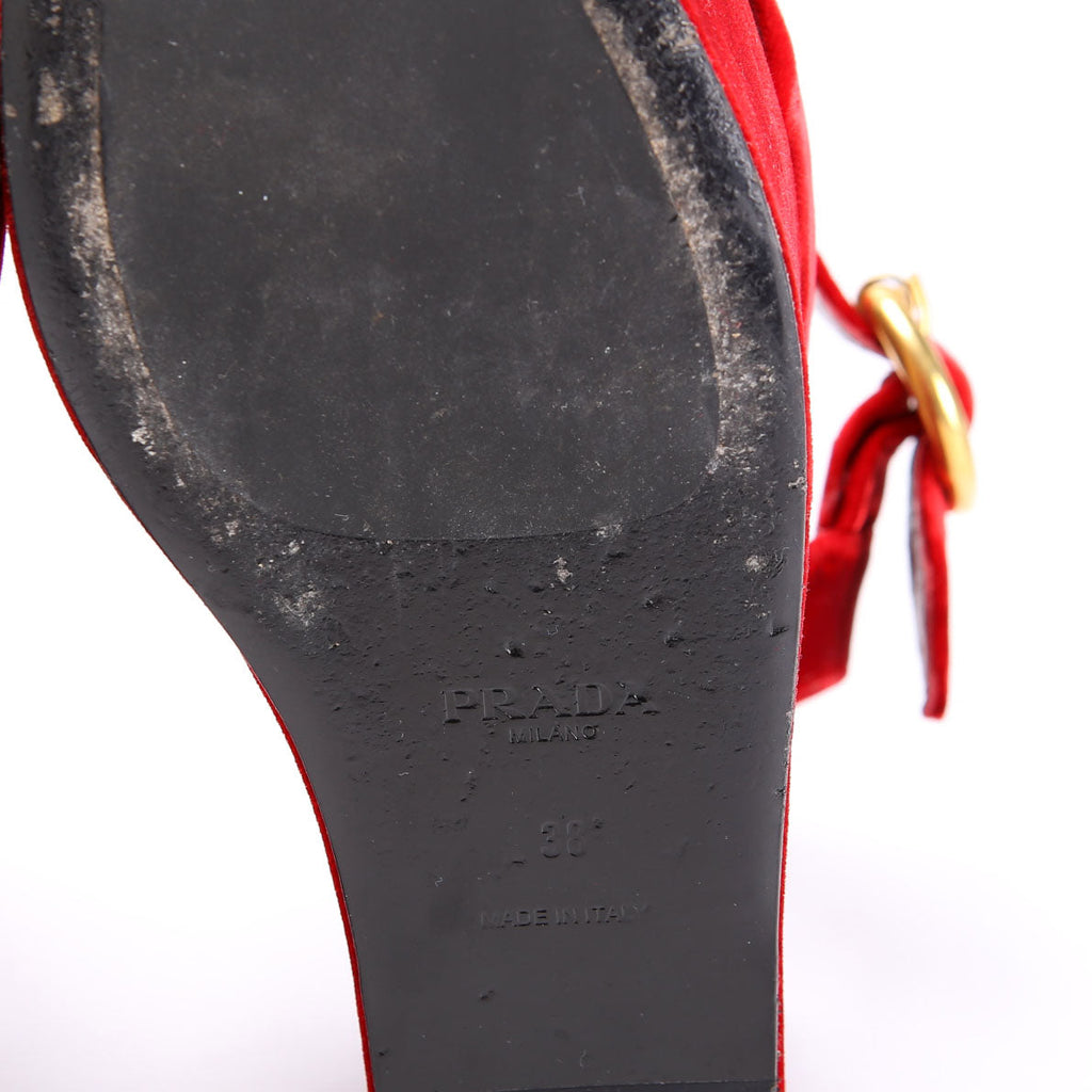 Prada Slingback Platform Velvet Sandals Size 38 Red