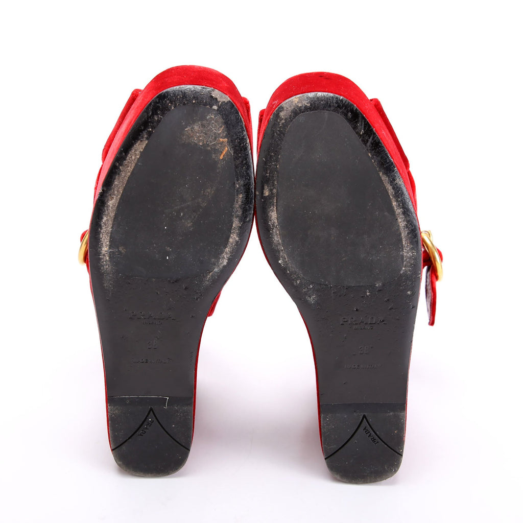 Prada Slingback Platform Velvet Sandals Size 38 Red